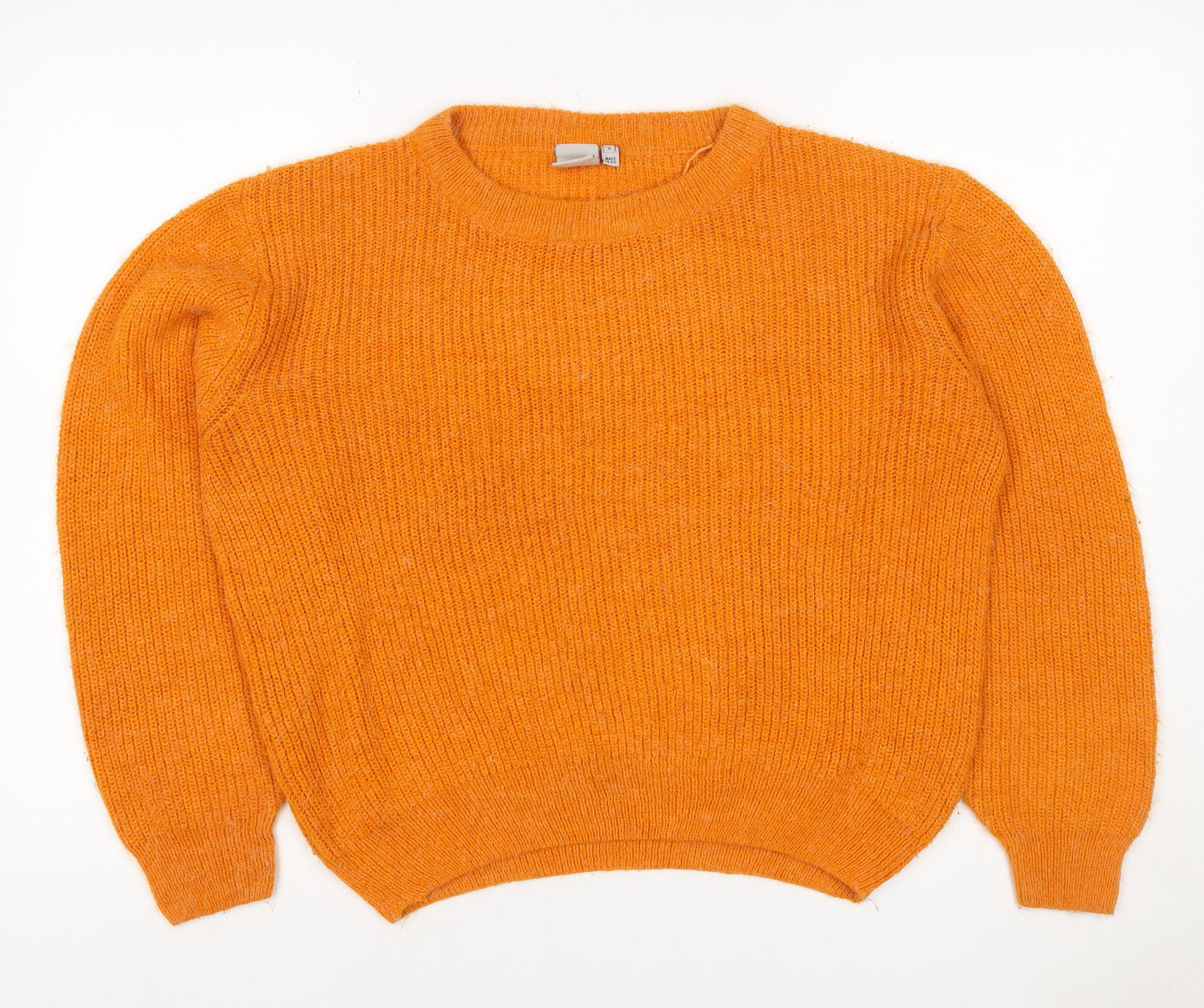 ICHI Women's Orange S Rib Knit Crew Neck Raglan Jumper