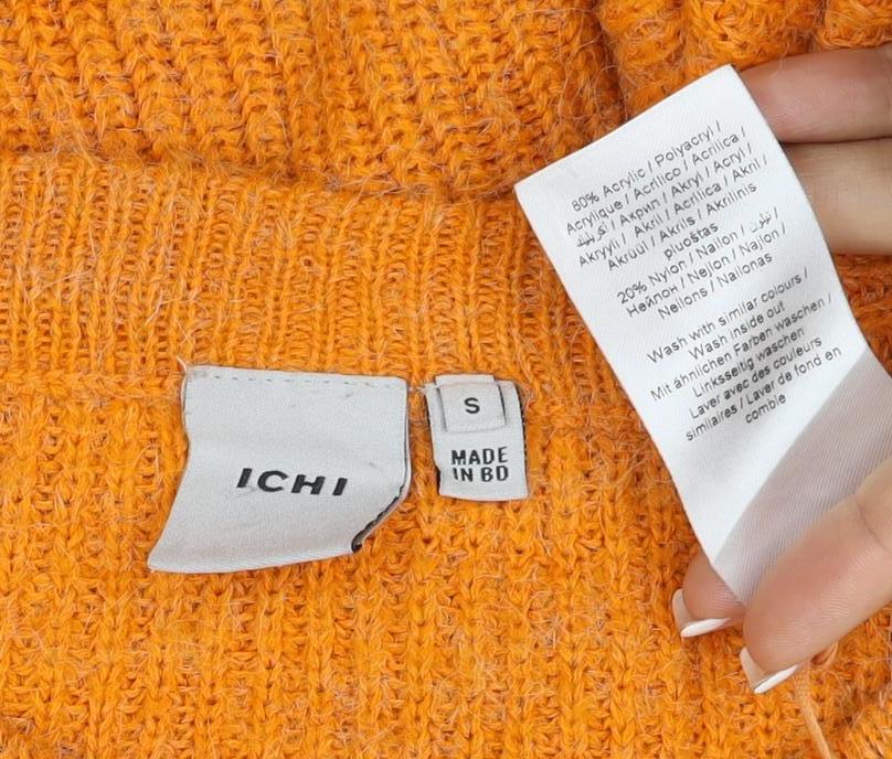 ICHI Women's Orange S Rib Knit Crew Neck Raglan Jumper