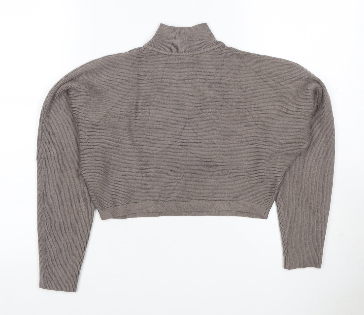 New Look Women’s Grey S Ribbed High Neck Cropped Knit Jumper