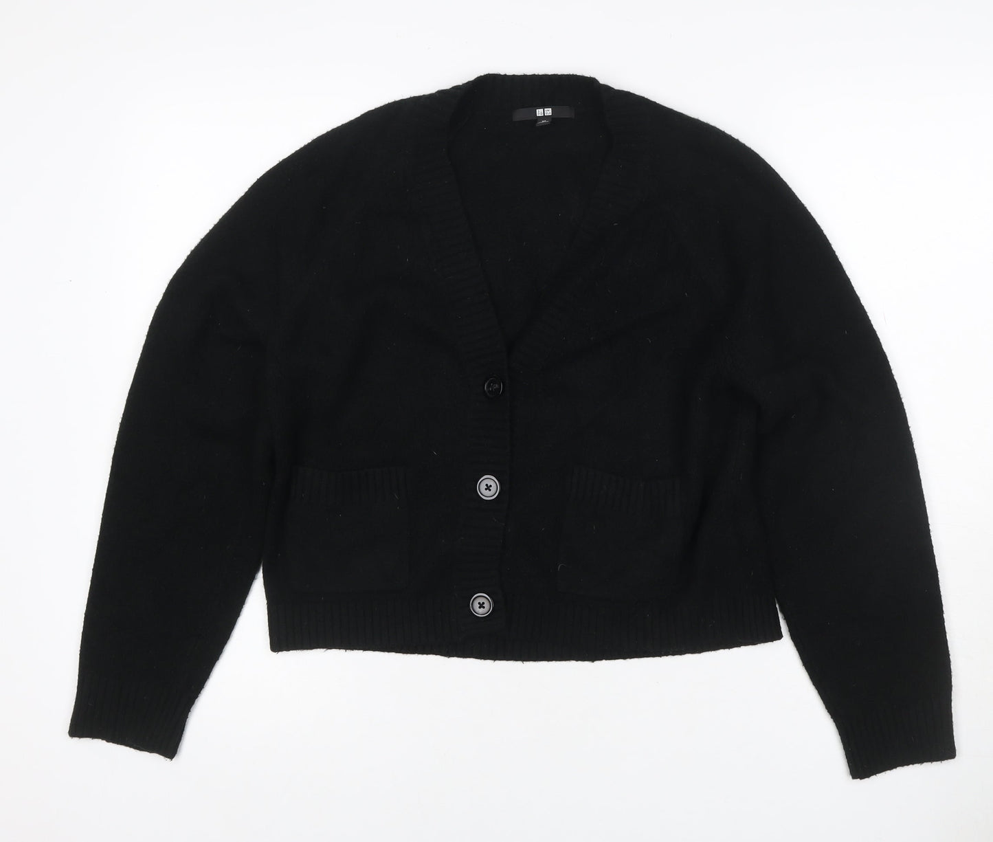 UNIQLO Women Black XS 100% Cashmere V-Neck Button Cardigan