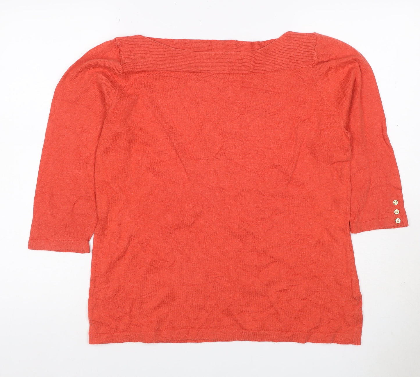 Next Women Orange UK 18 Cotton Cashmere Boat Neck 3/4 Sleeve Jumper