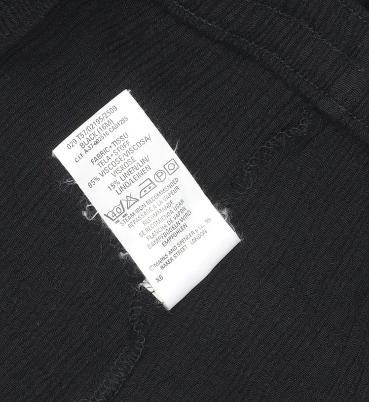 Marks & Spencer Women Black Size 16 Wide Leg Linen Viscose Trousers