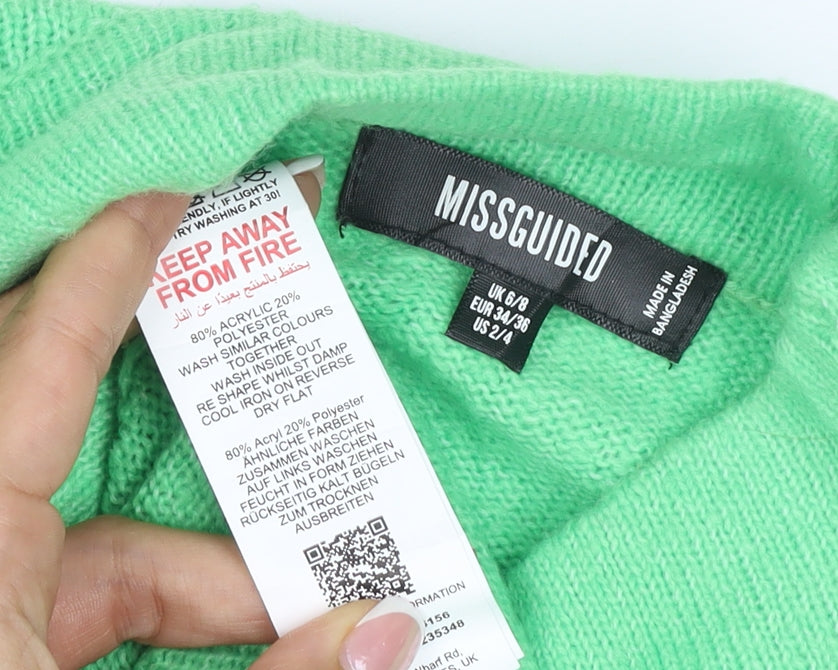 Missguided Women Green UK 6 Acrylic Knit Mock Neck Pullover Jumper