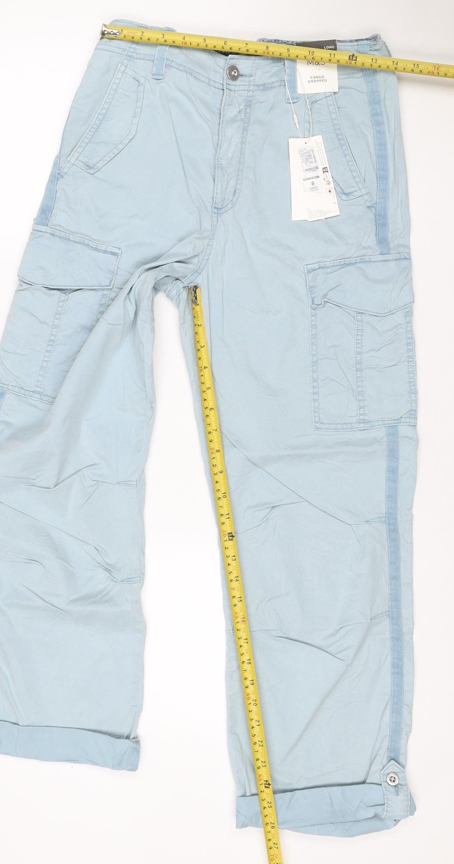 Marks & Spencer Women Blue Size 8 Long Cargo Cropped Trousers