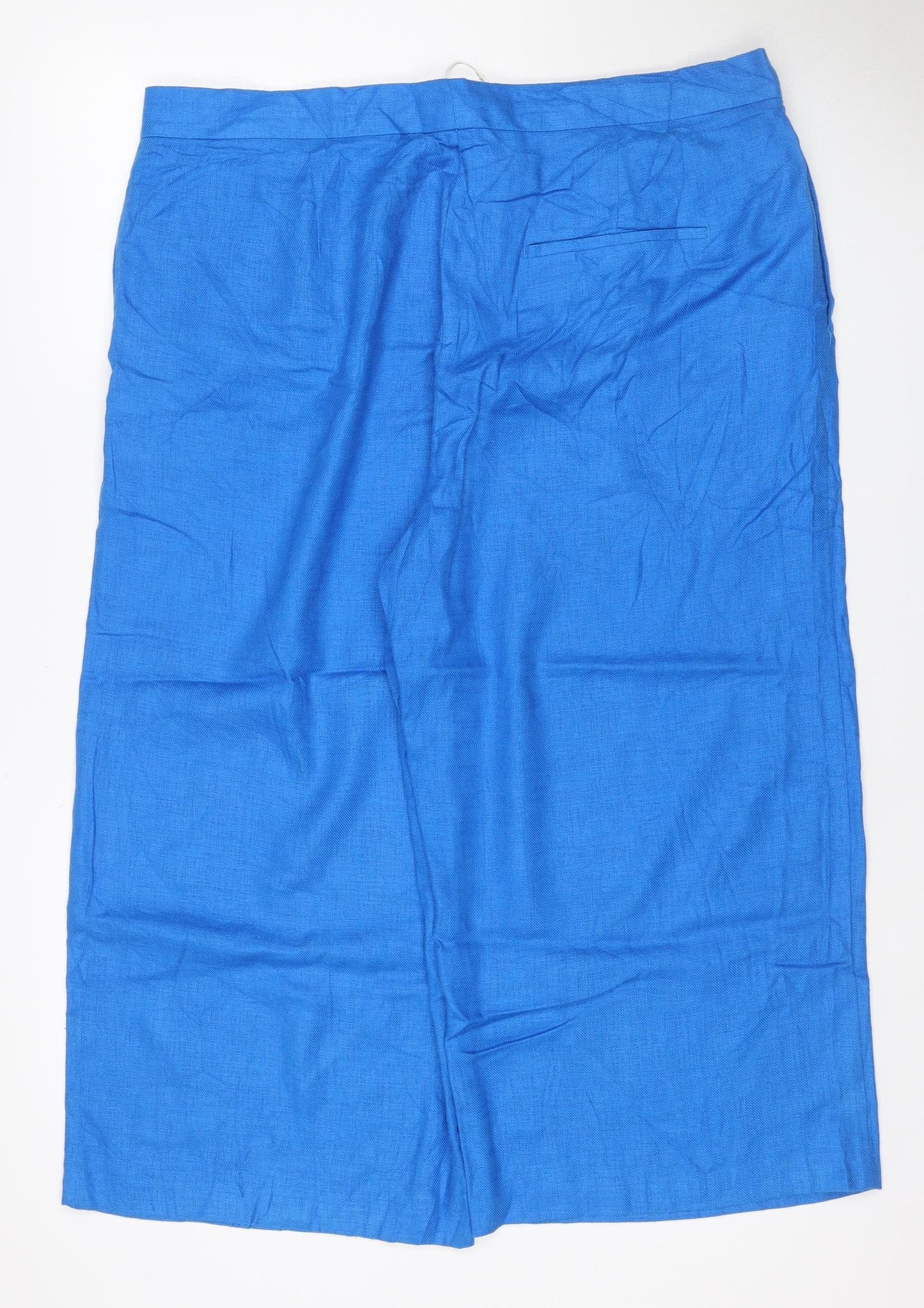 Marks and Spencer Women Blue Size 20 Linen Blend Wide Leg Trousers