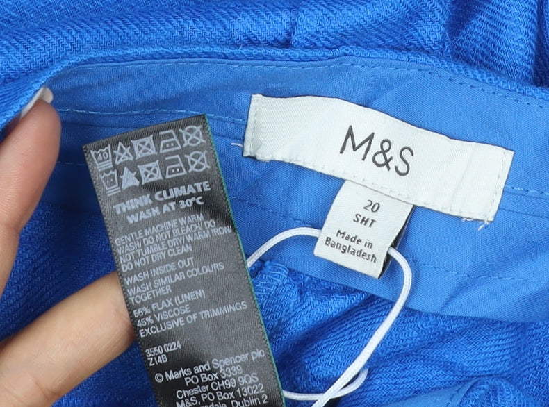 Marks and Spencer Women Blue Size 20 Linen Blend Wide Leg Trousers