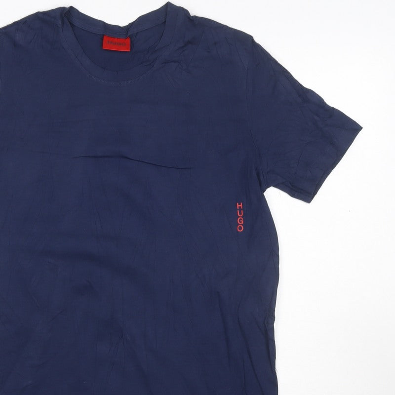 Additional view of HUGO Men's Blue S Crew Neck Logo T-Shirt Short Sleeve