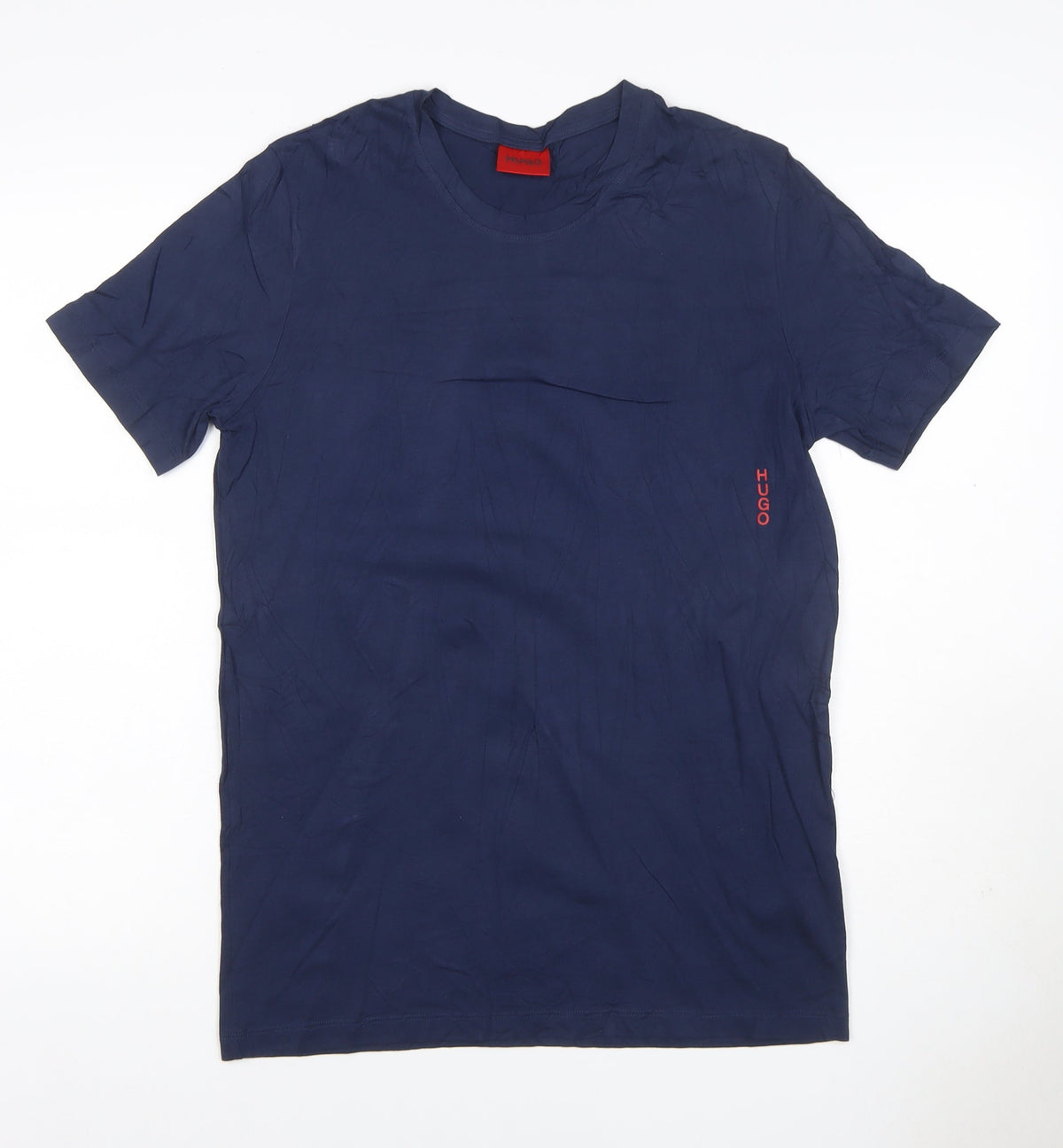 Back view of HUGO Men's Blue S Crew Neck Logo T-Shirt Short Sleeve