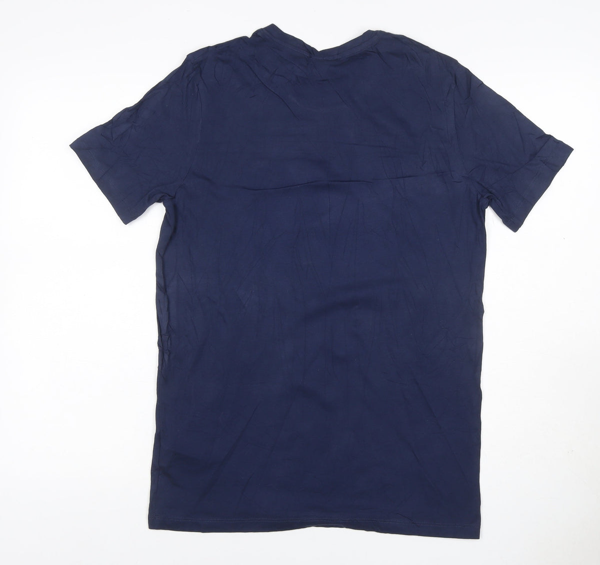 Close-up detail of HUGO Men's Blue S Crew Neck Logo T-Shirt Short Sleeve