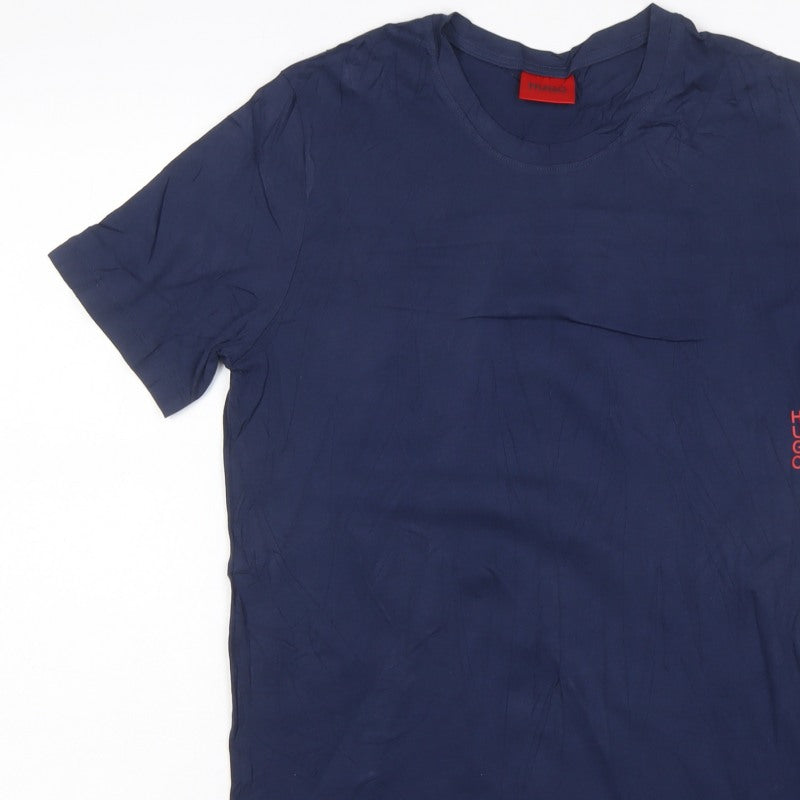 Additional view of HUGO Men's Blue S Crew Neck Logo T-Shirt Short Sleeve
