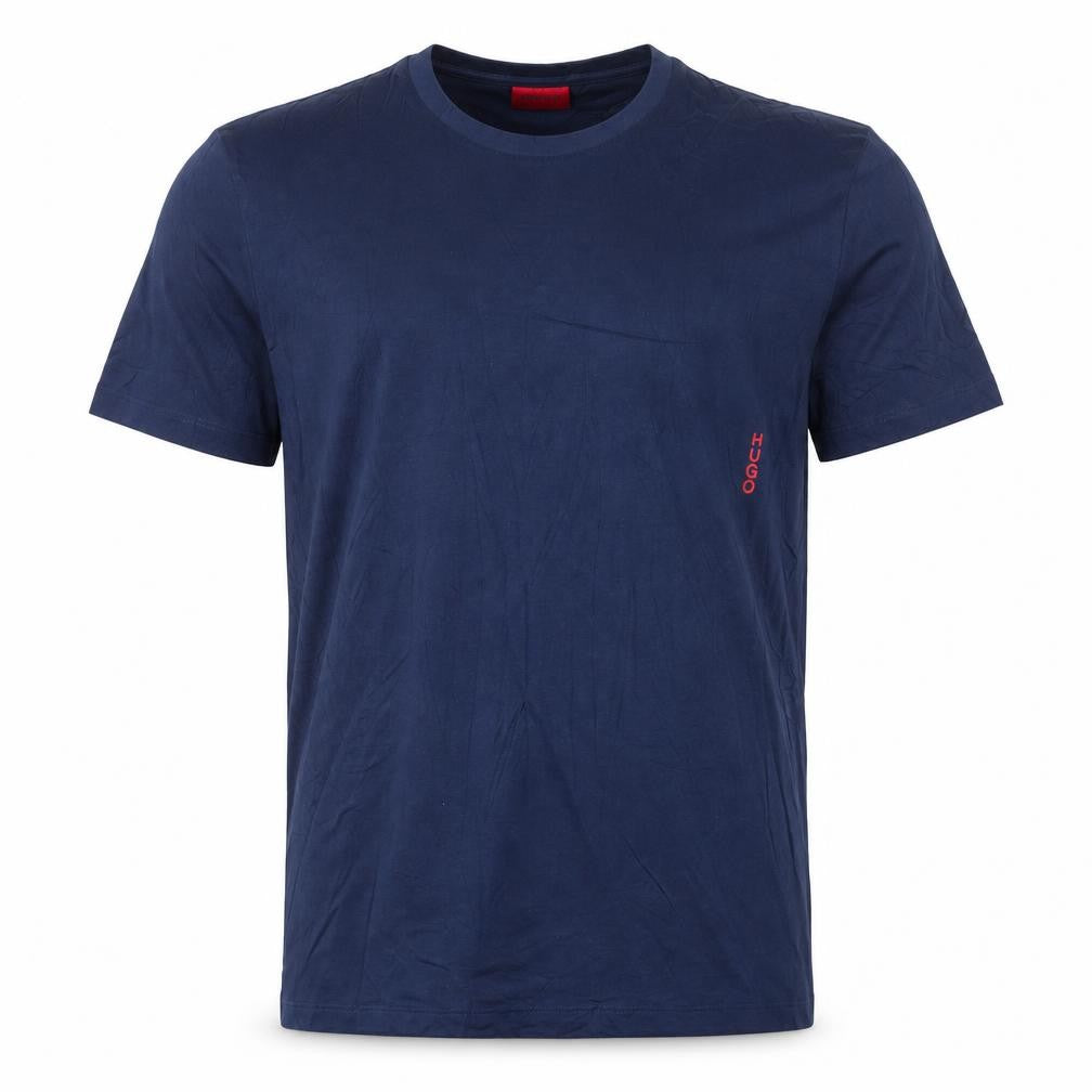 Front view of HUGO Men's Blue S Crew Neck Logo T-Shirt Short Sleeve