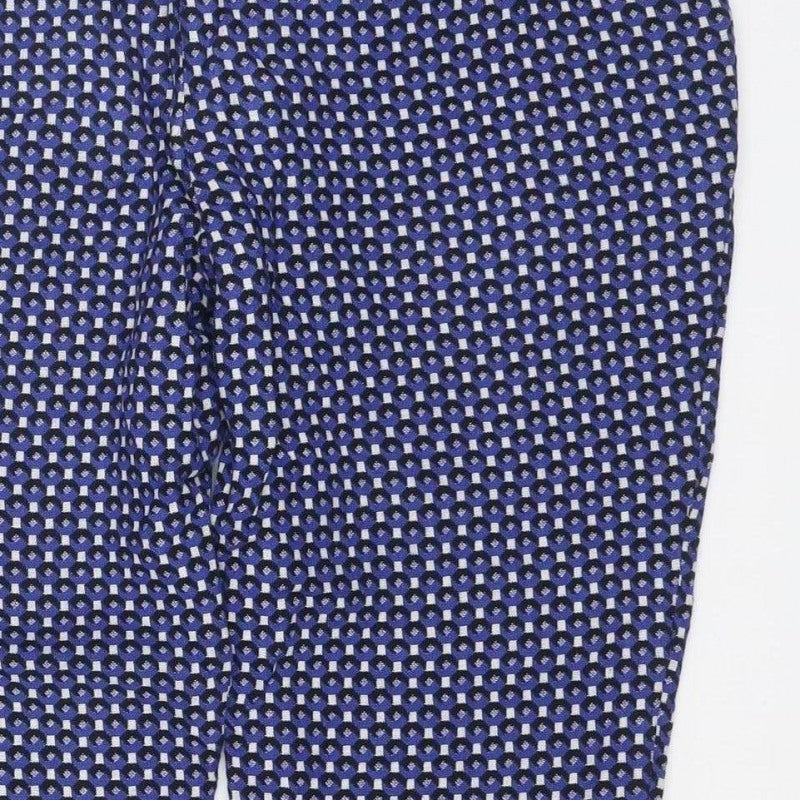 Zara Women Blue Geometric Print UK 12 Flared Trousers