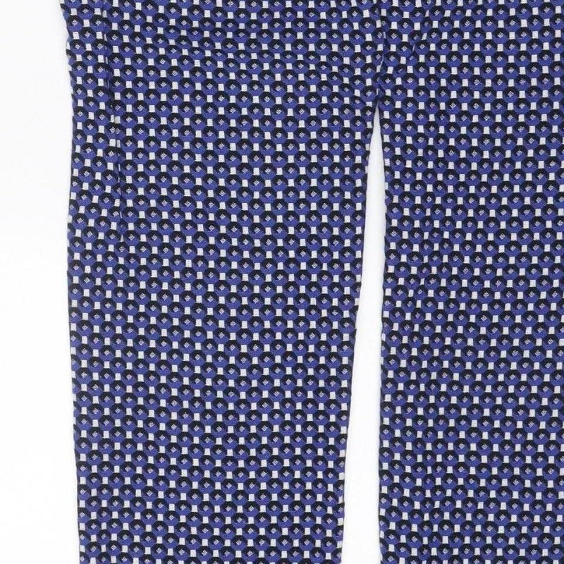 Zara Women Blue Geometric Print UK 12 Flared Trousers
