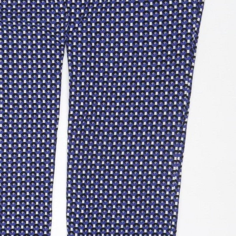 Zara Women Blue Geometric Print UK 12 Flared Trousers