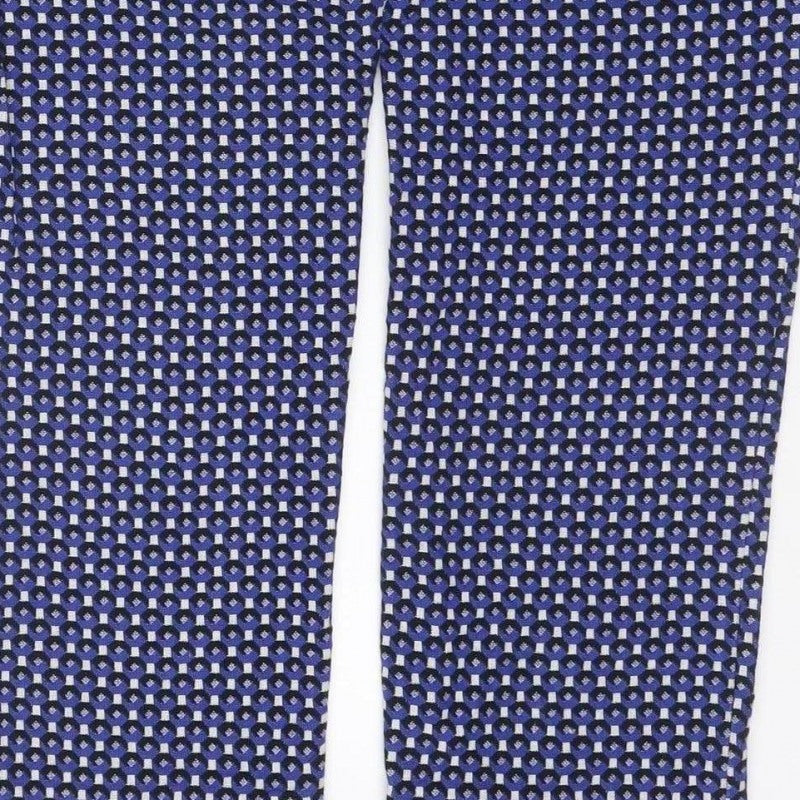 Zara Women Blue Geometric Print UK 12 Flared Trousers