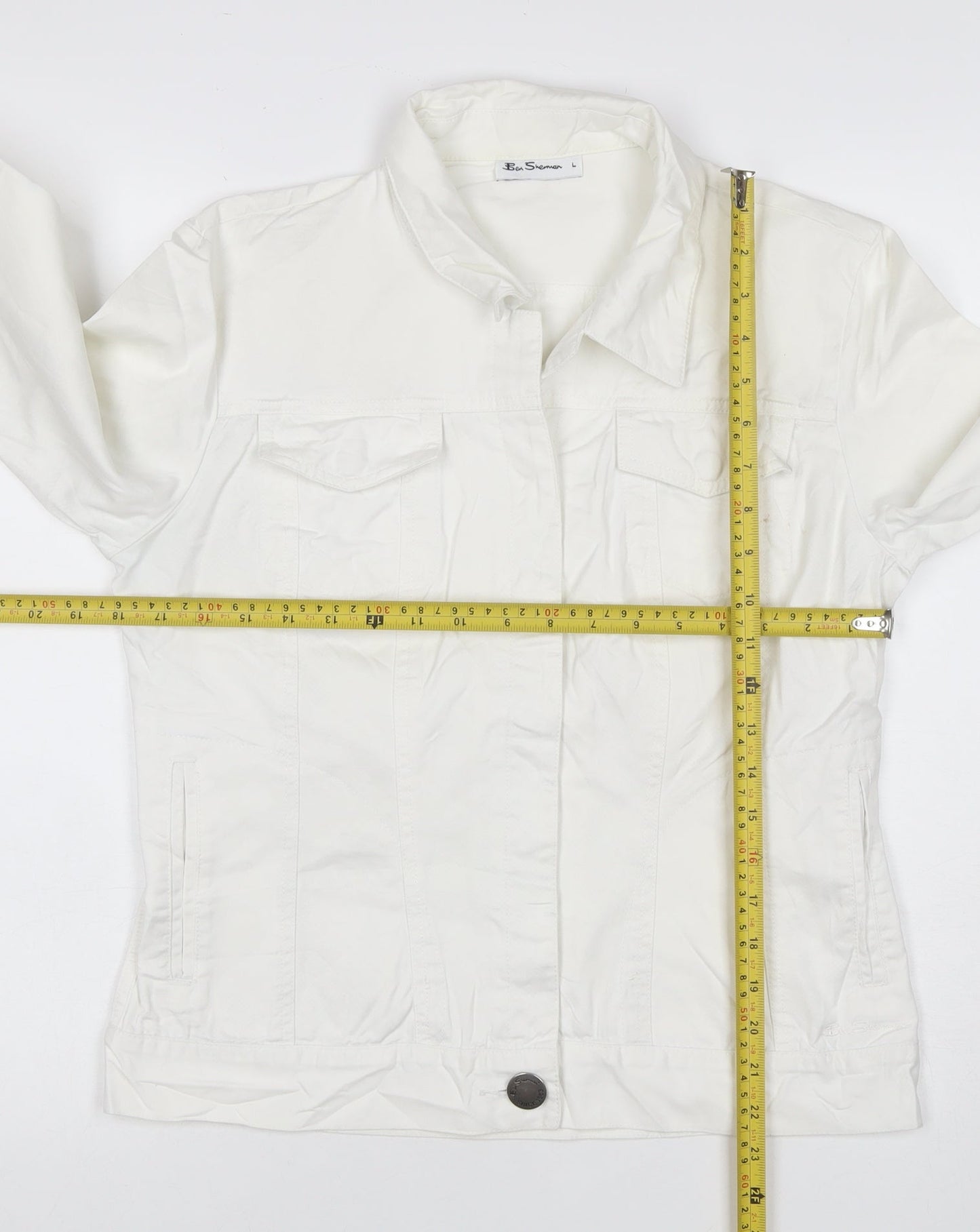 Ben Sherman Women White L Basic Cotton Jacket Collared Pockets