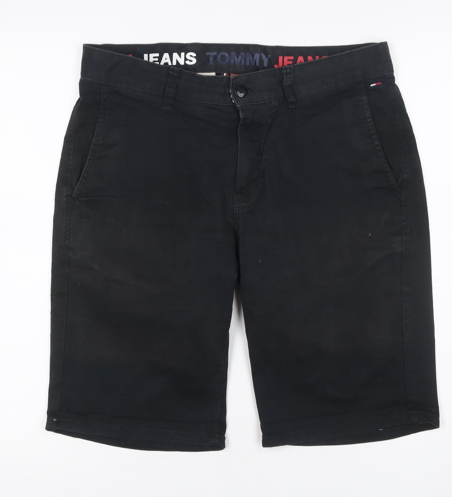 Tommy Jeans Men Black Size 30 Cropped Chino Shorts Stretch Logo