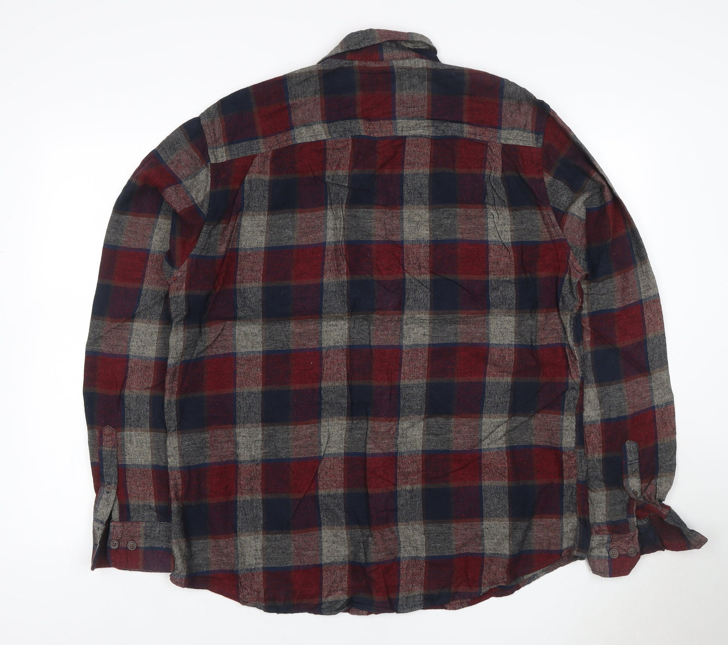 Weatherproof Vintage Men’s XL Red Blue Grey Plaid Flannel Button-Up Shirt