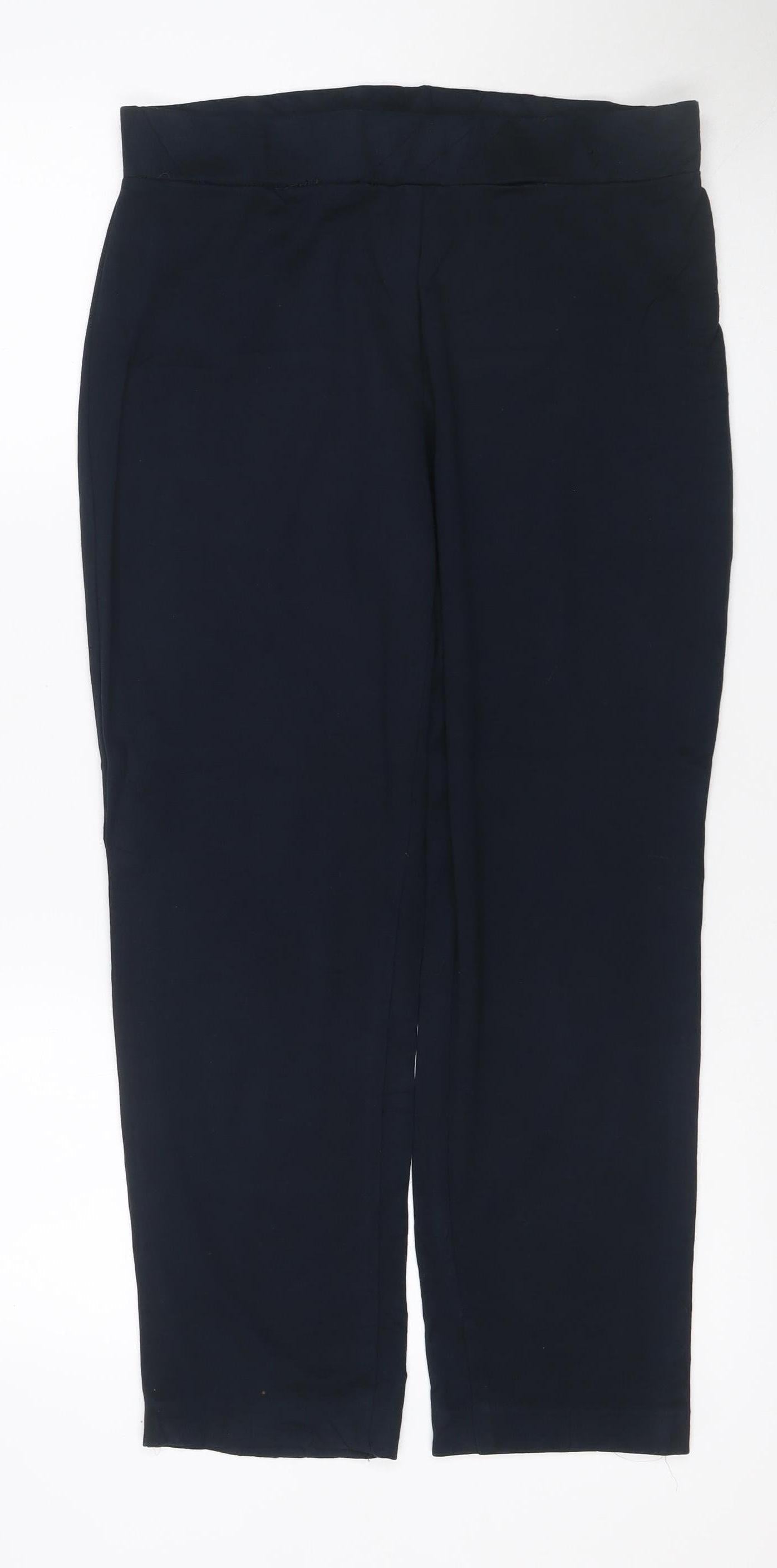 Marks and Spencer Women Navy Blue UK 14 Short Straight Stretch Trousers