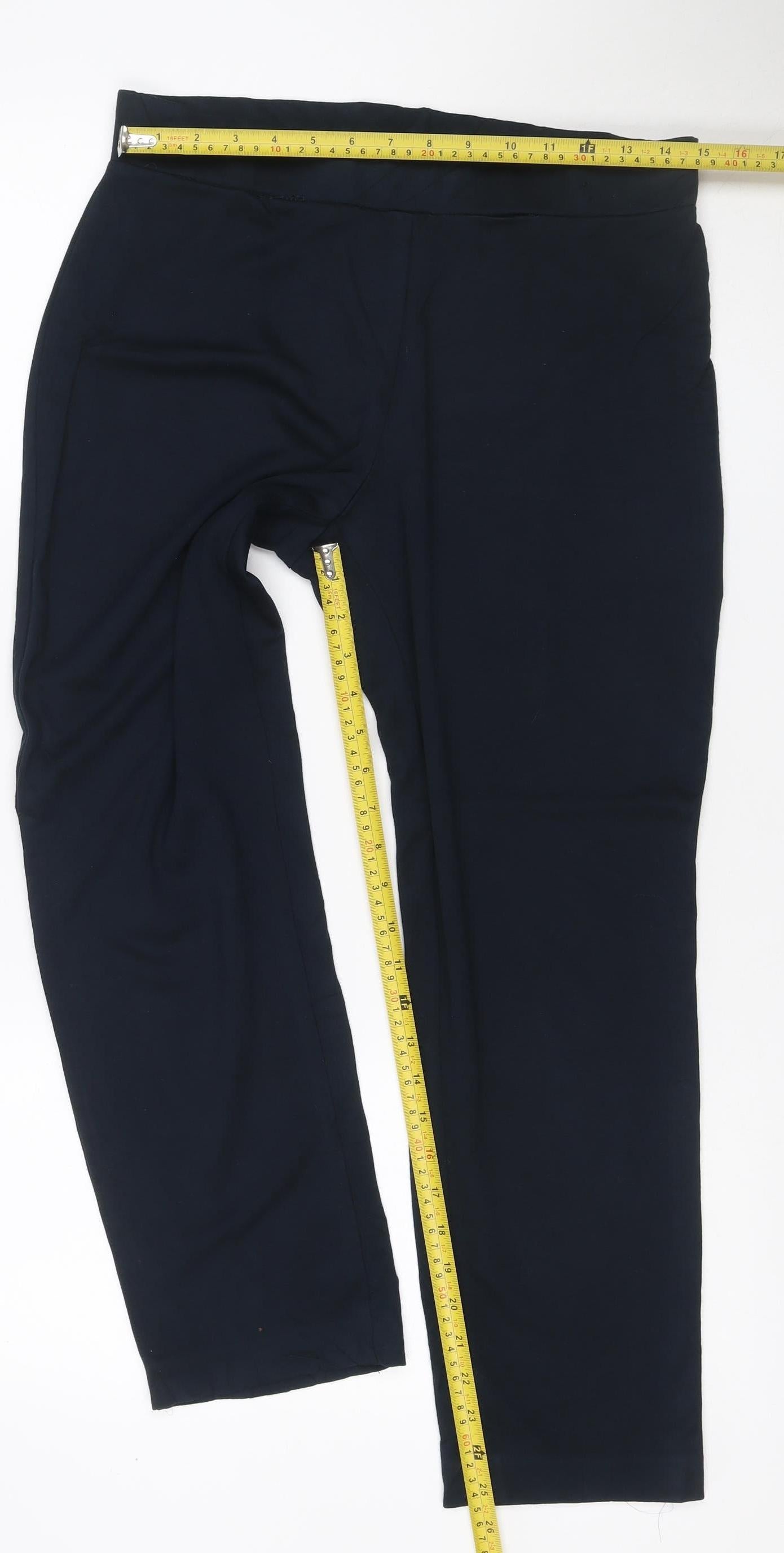 Marks and Spencer Women Navy Blue UK 14 Short Straight Stretch Trousers
