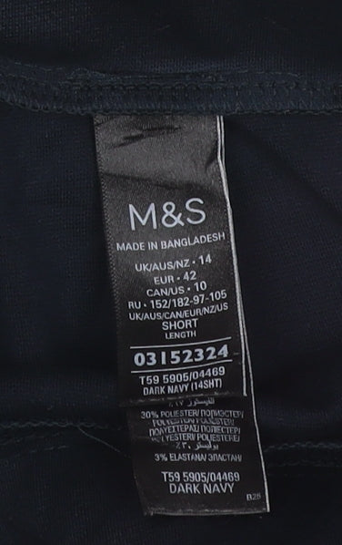 Marks and Spencer Women Navy Blue UK 14 Short Straight Stretch Trousers