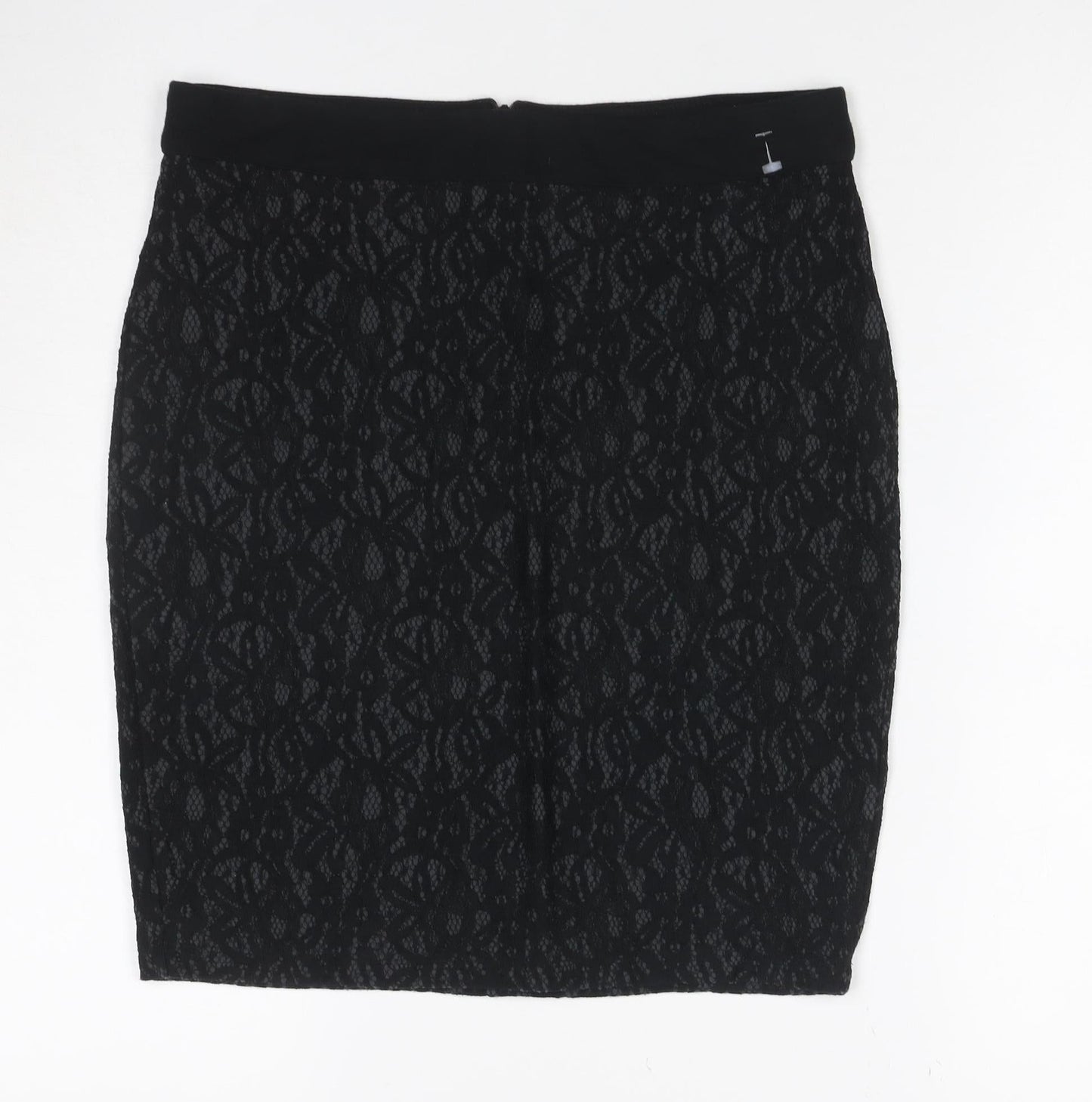 Esprit Women Black UK 8 Floral Lace Pencil Knee Length Skirt