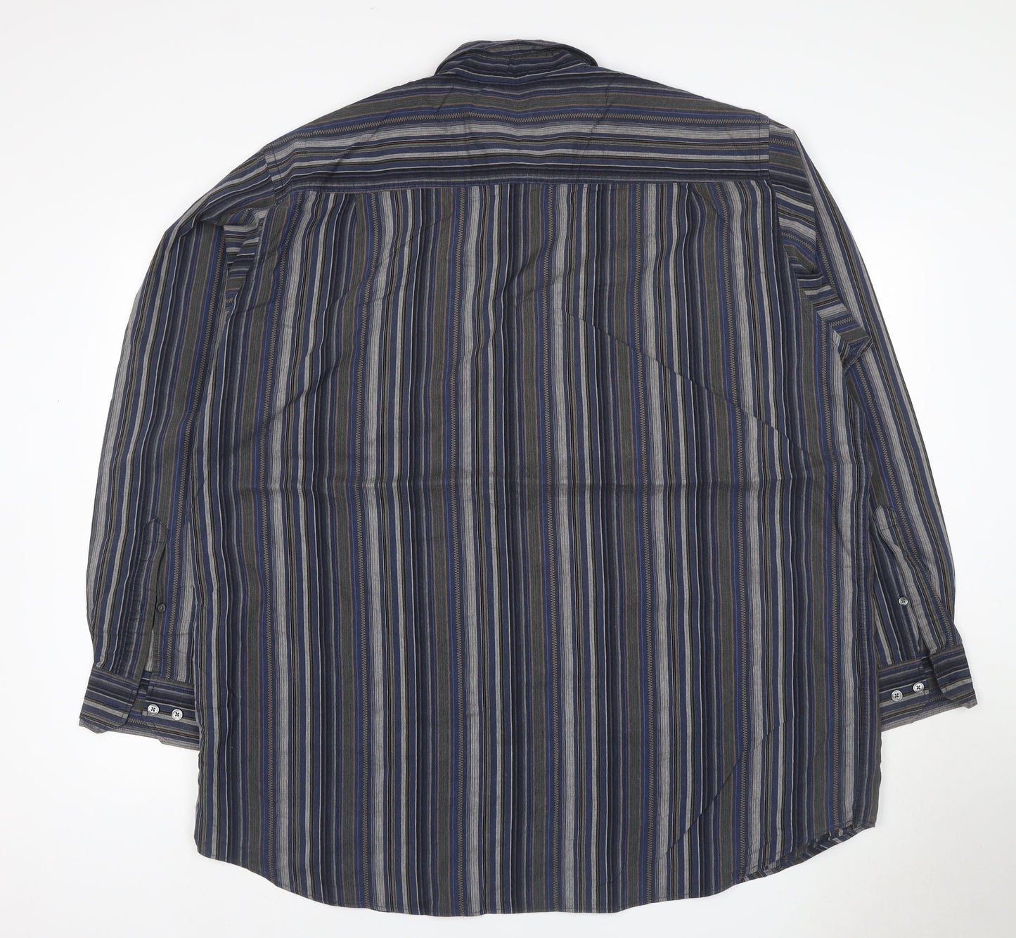 Jupiter Men Blue Striped XXL Cotton Blend Long Sleeve Button-Up Shirt