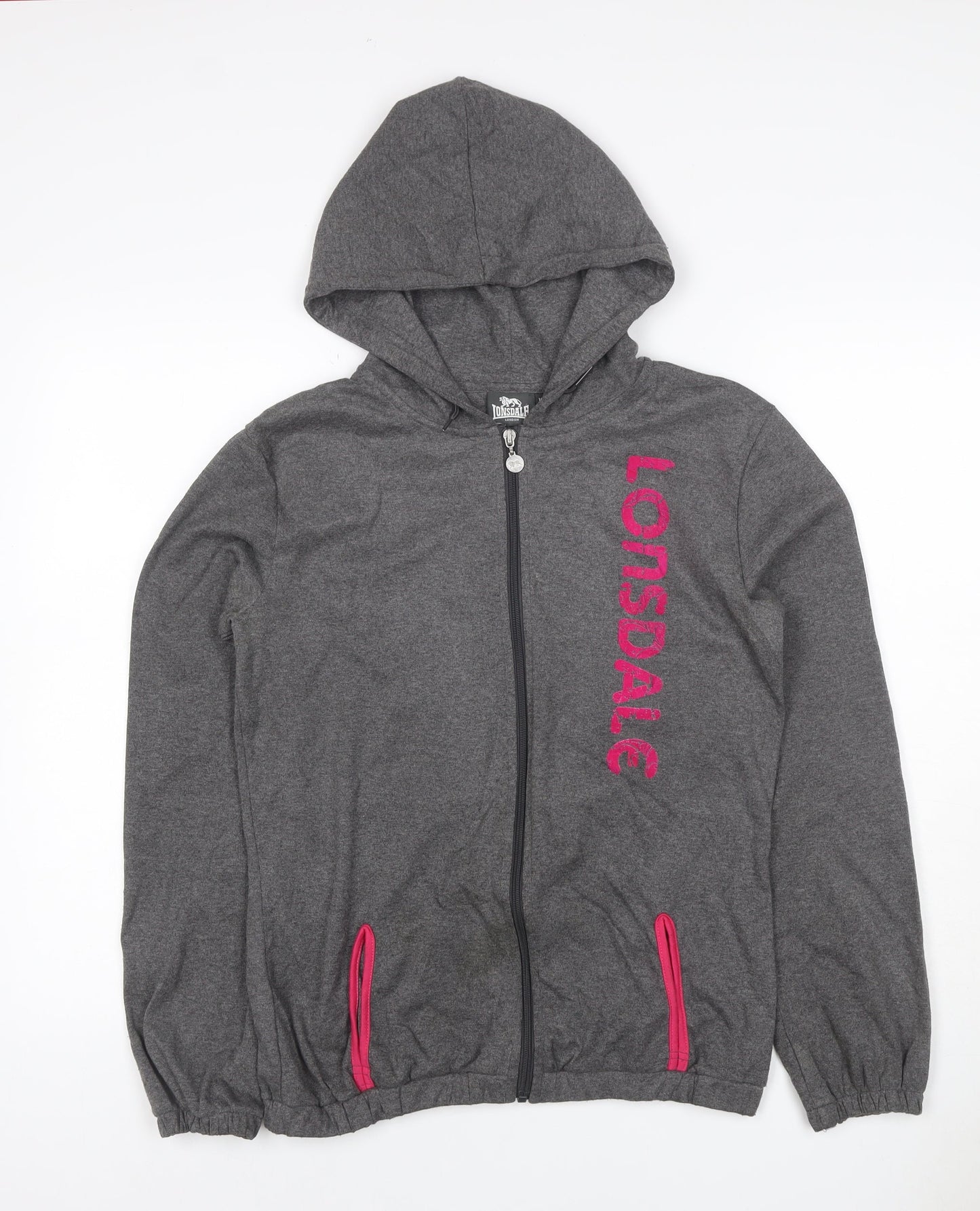 Lonsdale London Women’s Grey Pink Logo Full Zip Hoodie UK 10