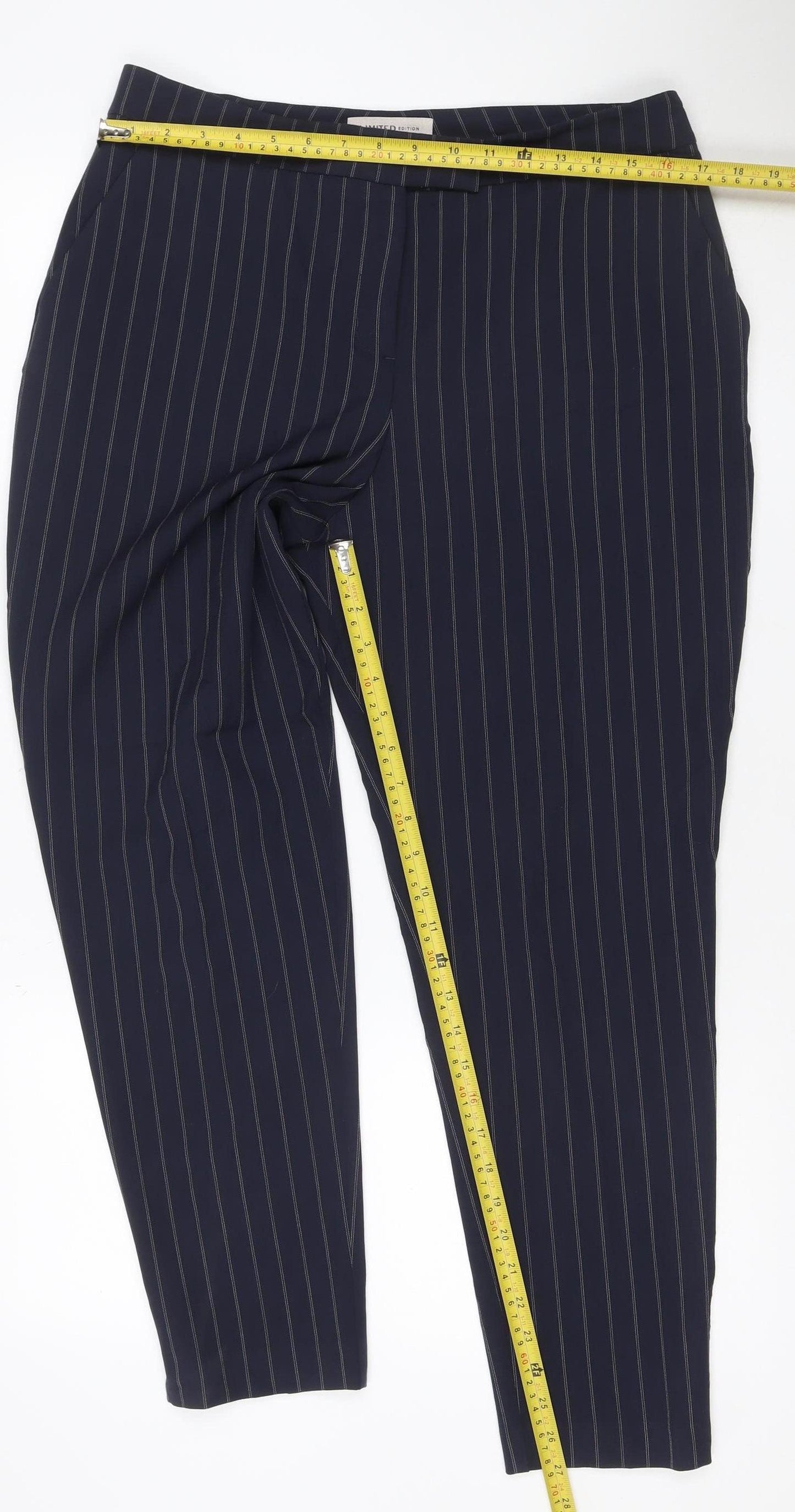 Marks & Spencer Limited Edition Women Blue Pinstripe Wide-Leg Trousers UK 14