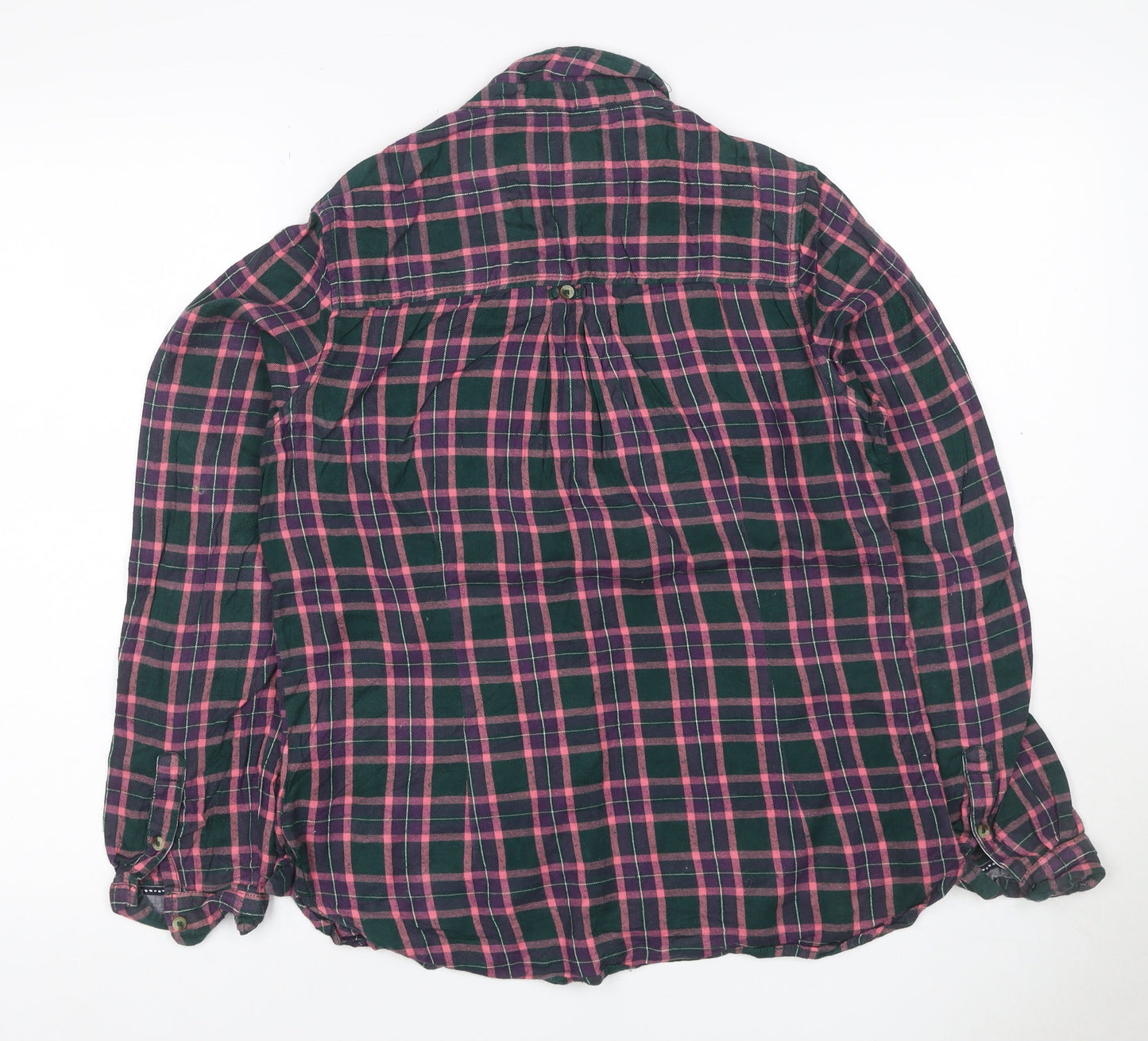 White Stuff Women Green Pink Check Ruffle Shirt UK 12 Long Sleeve