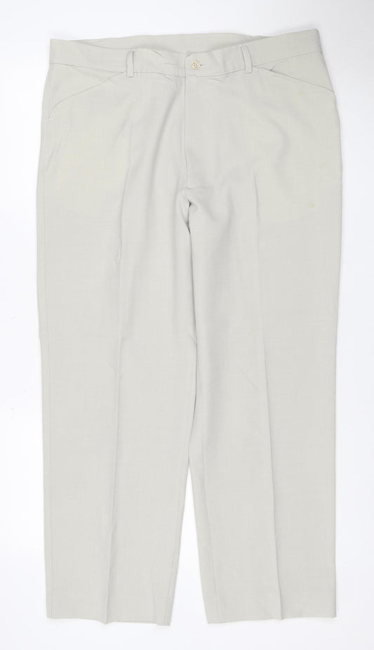 Farah Men's Beige 38W 29L Straight Flat Front Dress Trousers