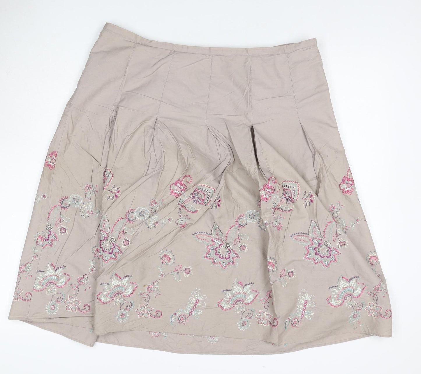 Marks & Spencer Women Beige UK 18 Floral Embroidered A-Line Skirt