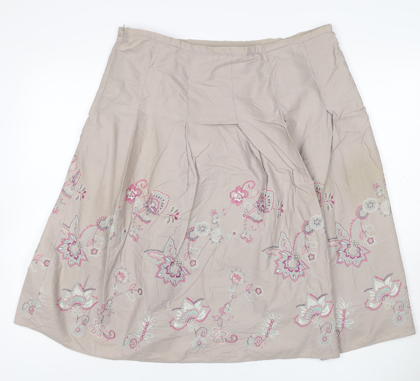 Marks & Spencer Women Beige UK 18 Floral Embroidered A-Line Skirt
