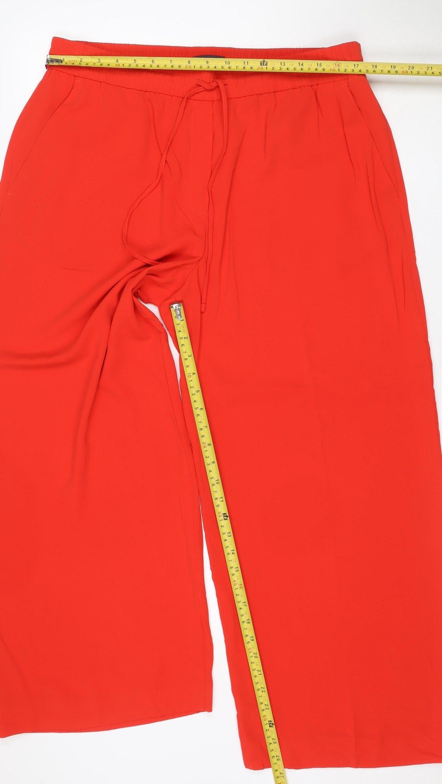 M&S Womens Red UK 18 Short Wide-Leg Drawstring Trousers
