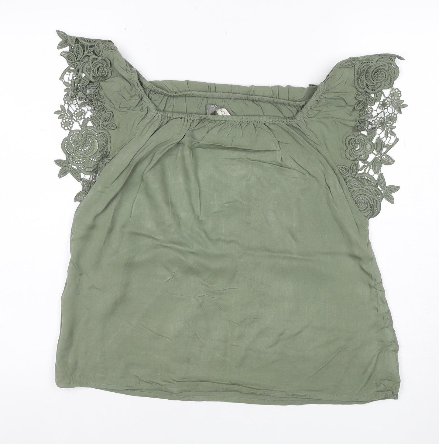 Oasis Women Green UK 10 Off Shoulder Crochet Lace Blouse
