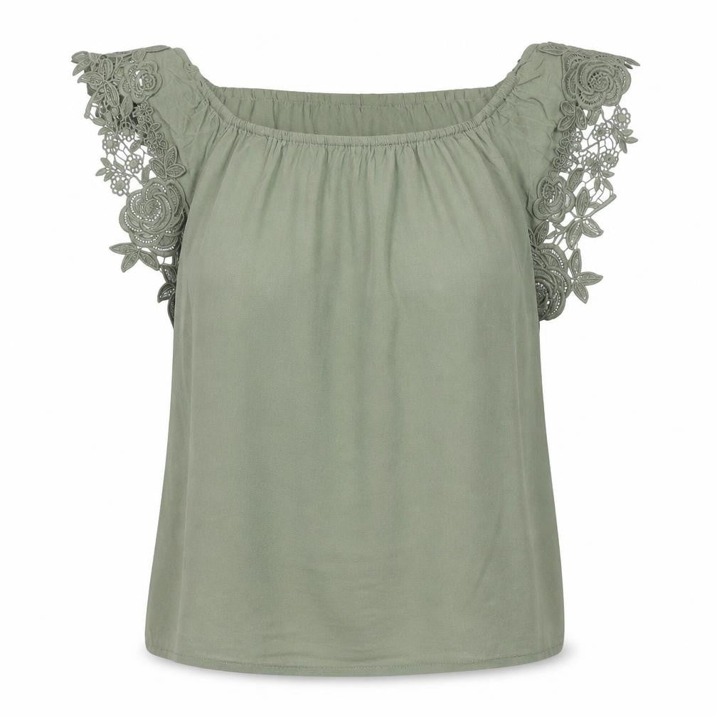 Oasis Women Green UK 10 Off Shoulder Crochet Lace Blouse