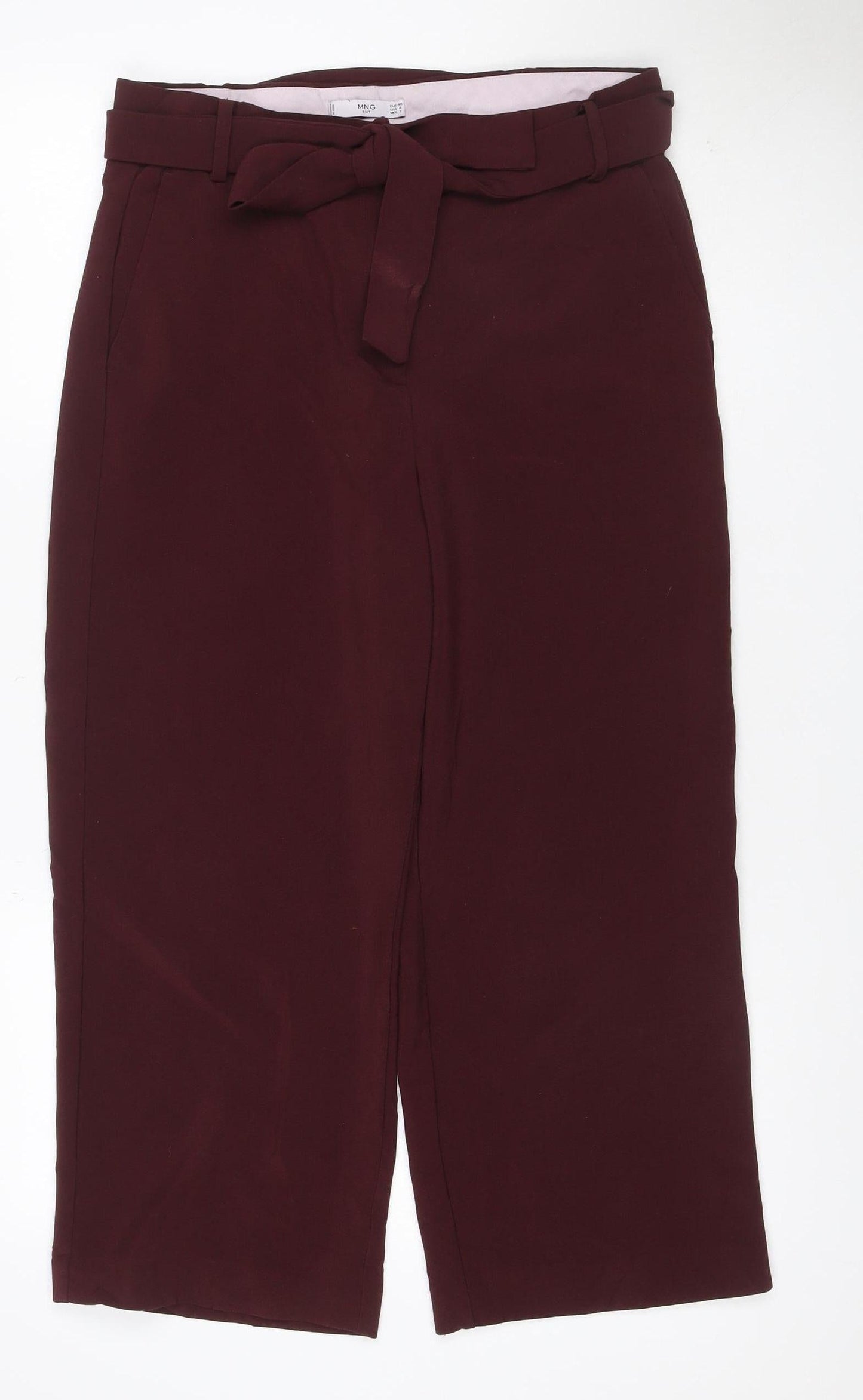 Mango Women Red UK 12 Belted Straight Leg Dress Trousers