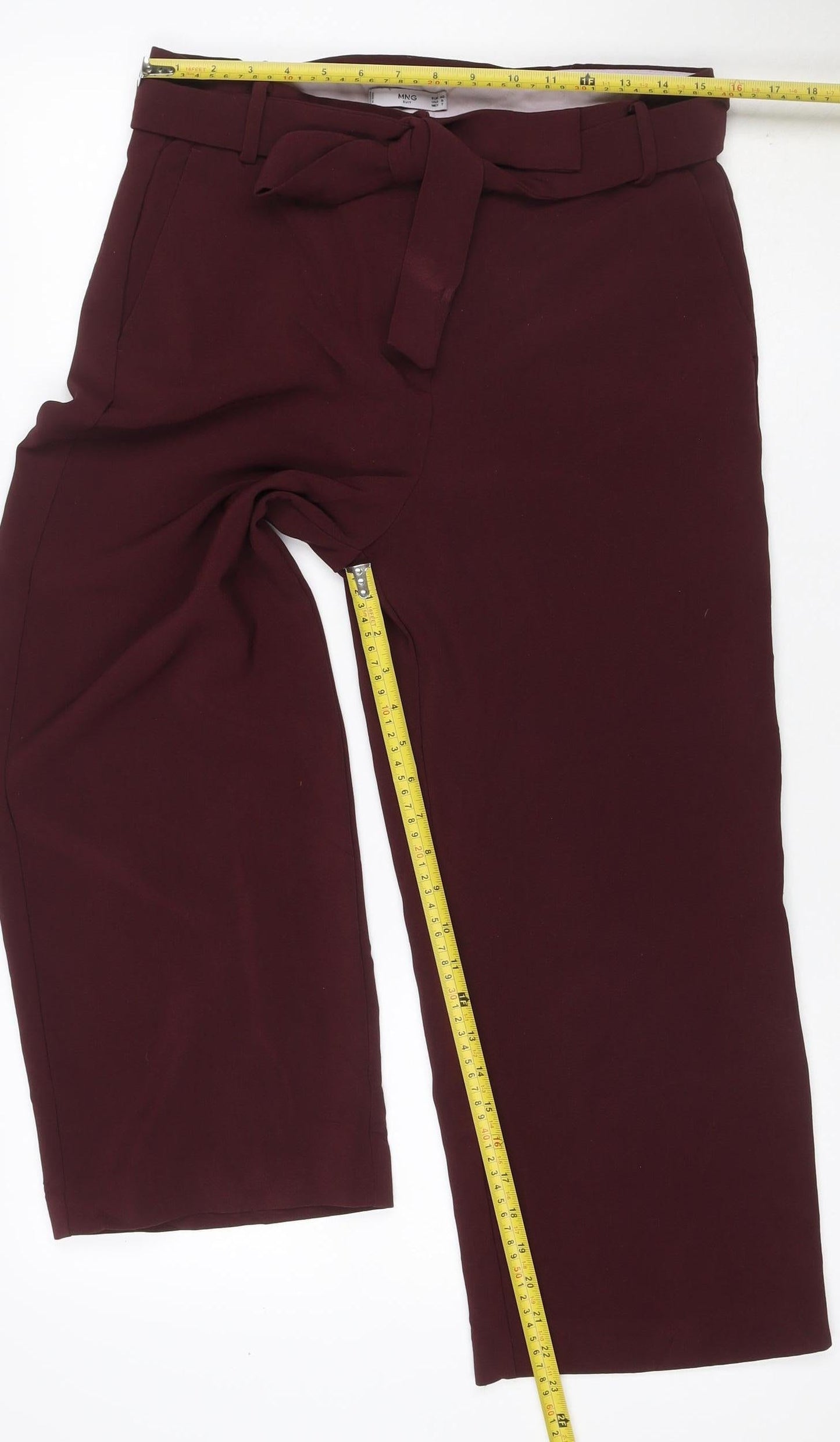 Mango Women Red UK 12 Belted Straight Leg Dress Trousers