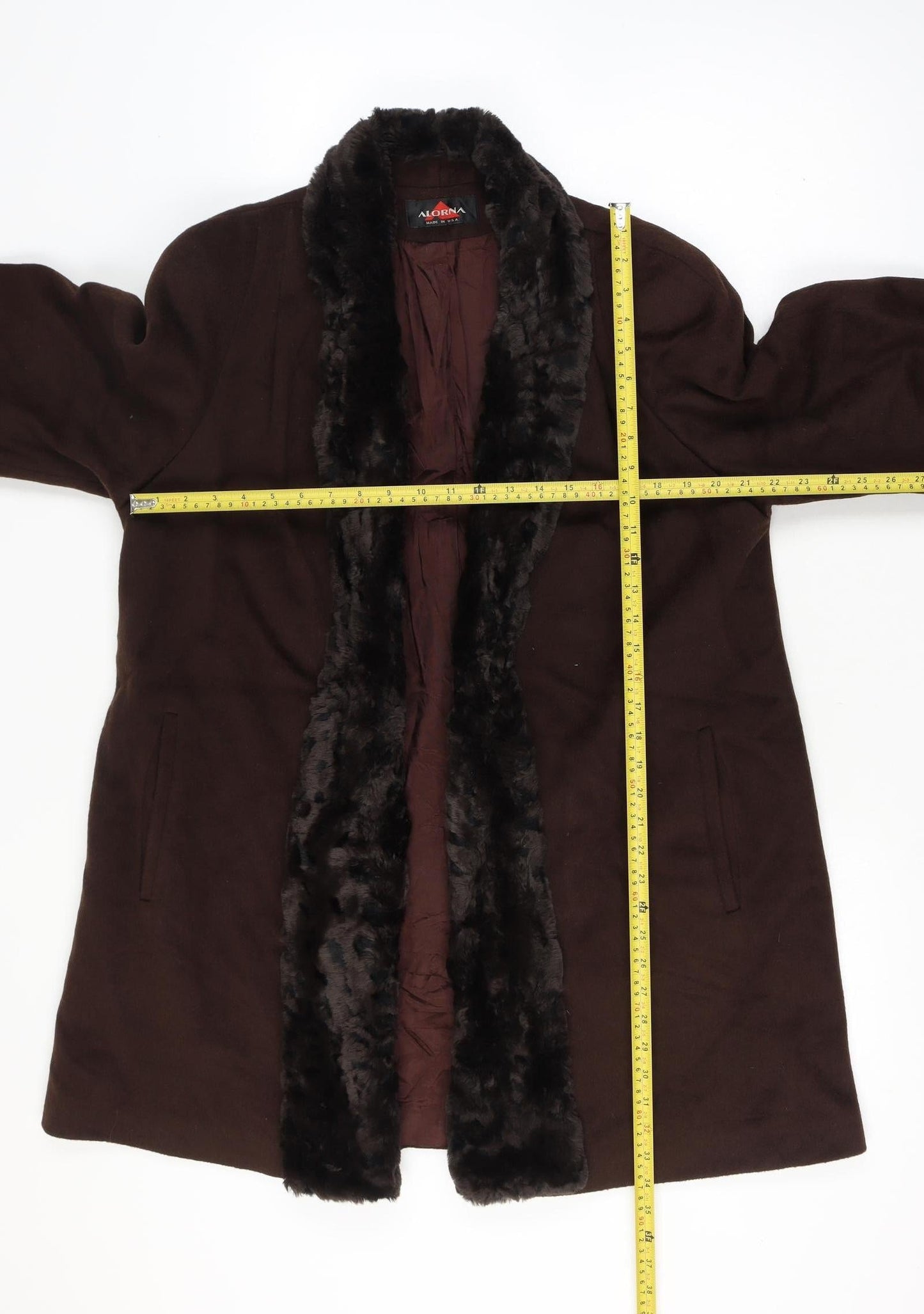 Alorna Super Fina Women’s Size 16 Brown Wool Blend Fur Trim Mid-Length Coat