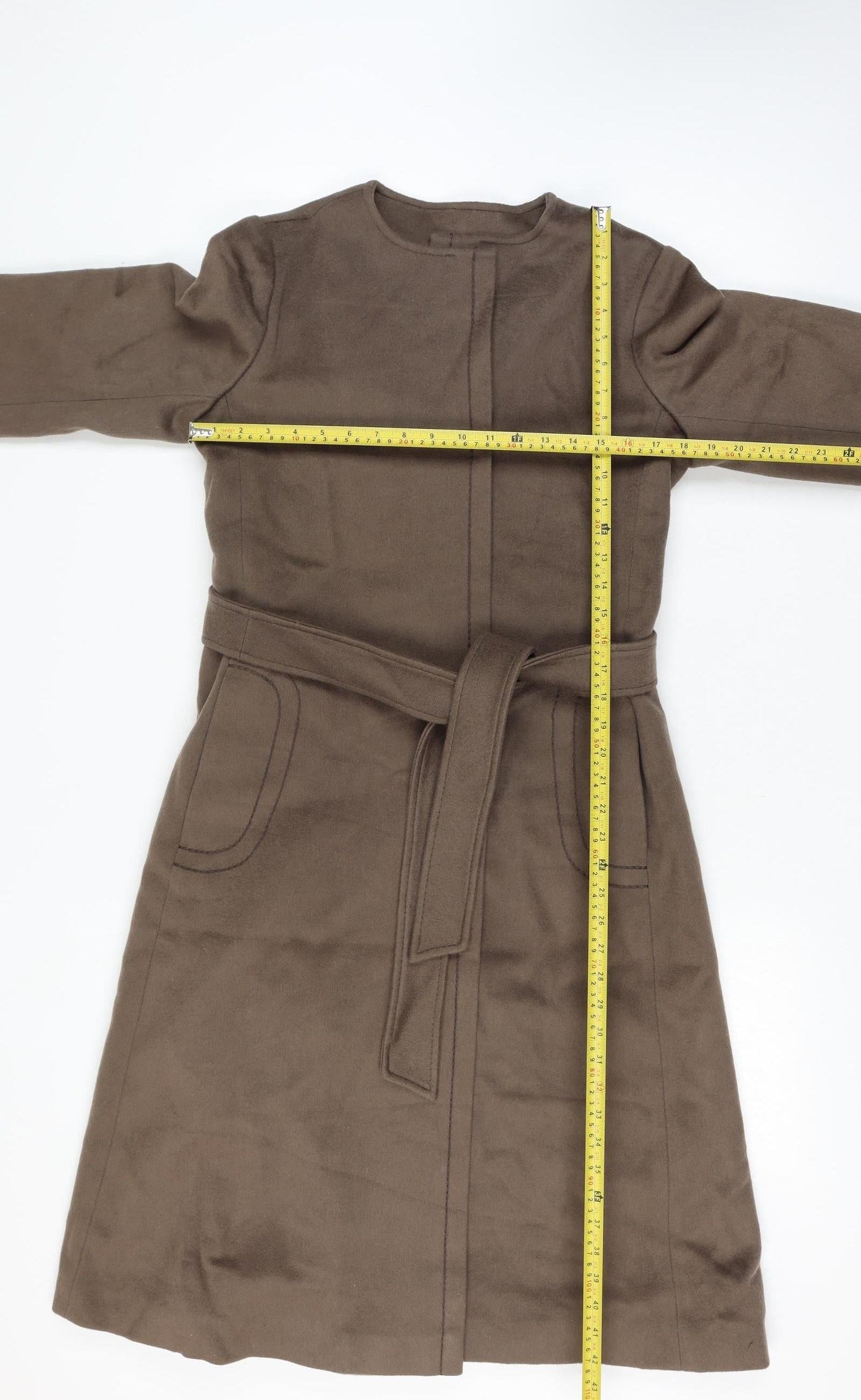 Sterling Stall Women’s Size 8 Brown Pure Virgin Wool Belted Long Overcoat