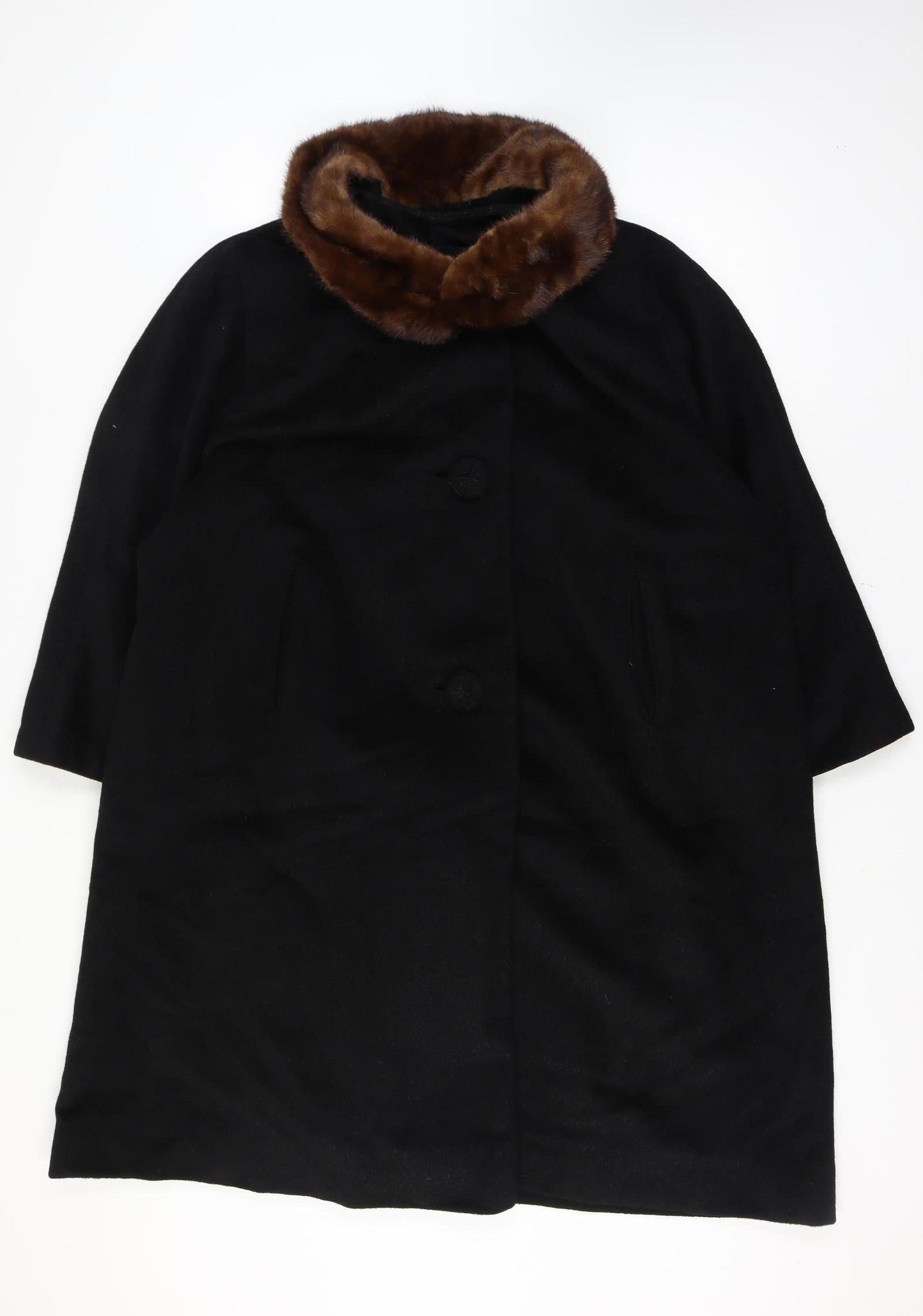 Richard H Martin Women’s Size 18 Black Wool Fur Trim Vintage Long Overcoat