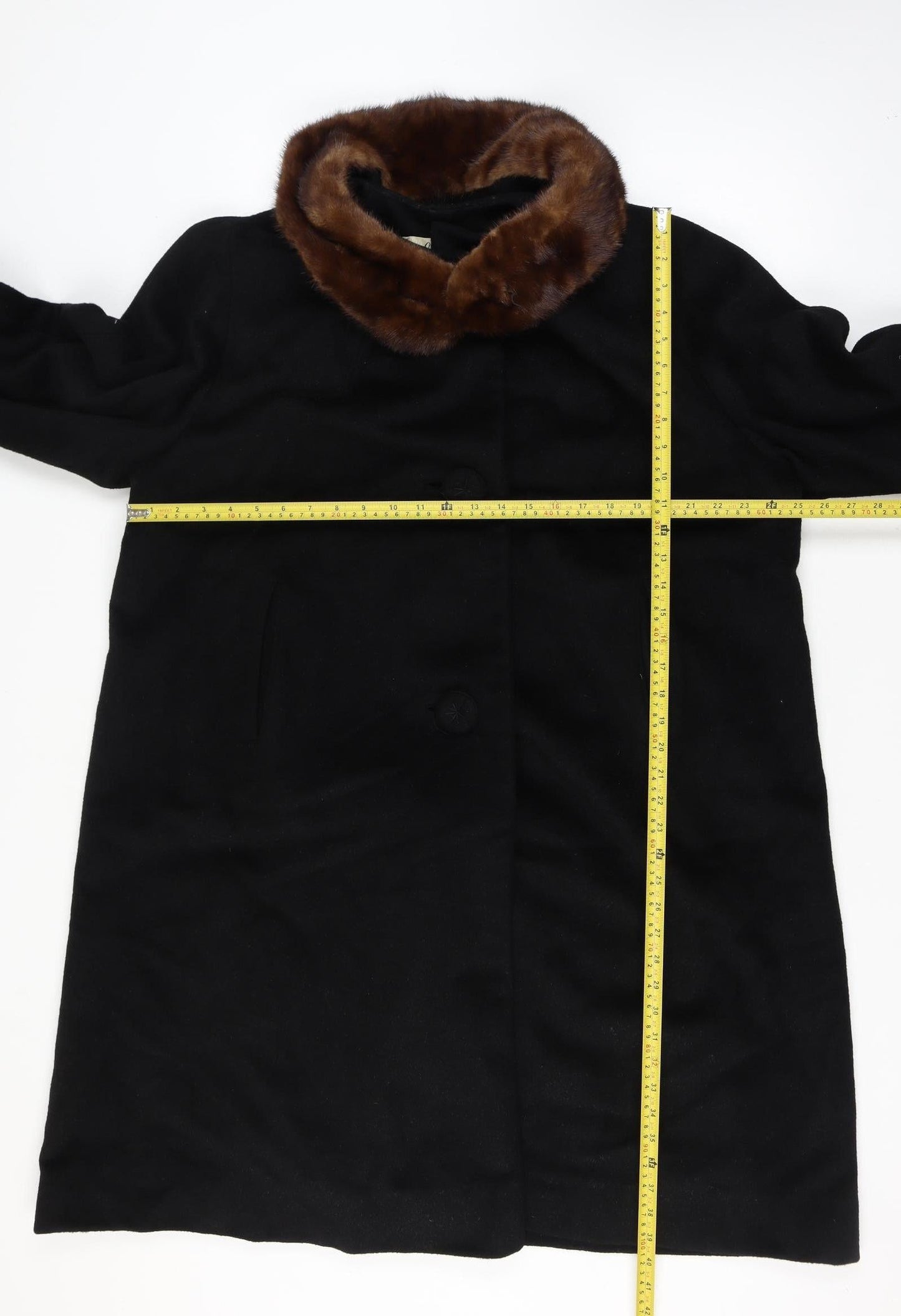 Richard H Martin Women’s Size 18 Black Wool Fur Trim Vintage Long Overcoat