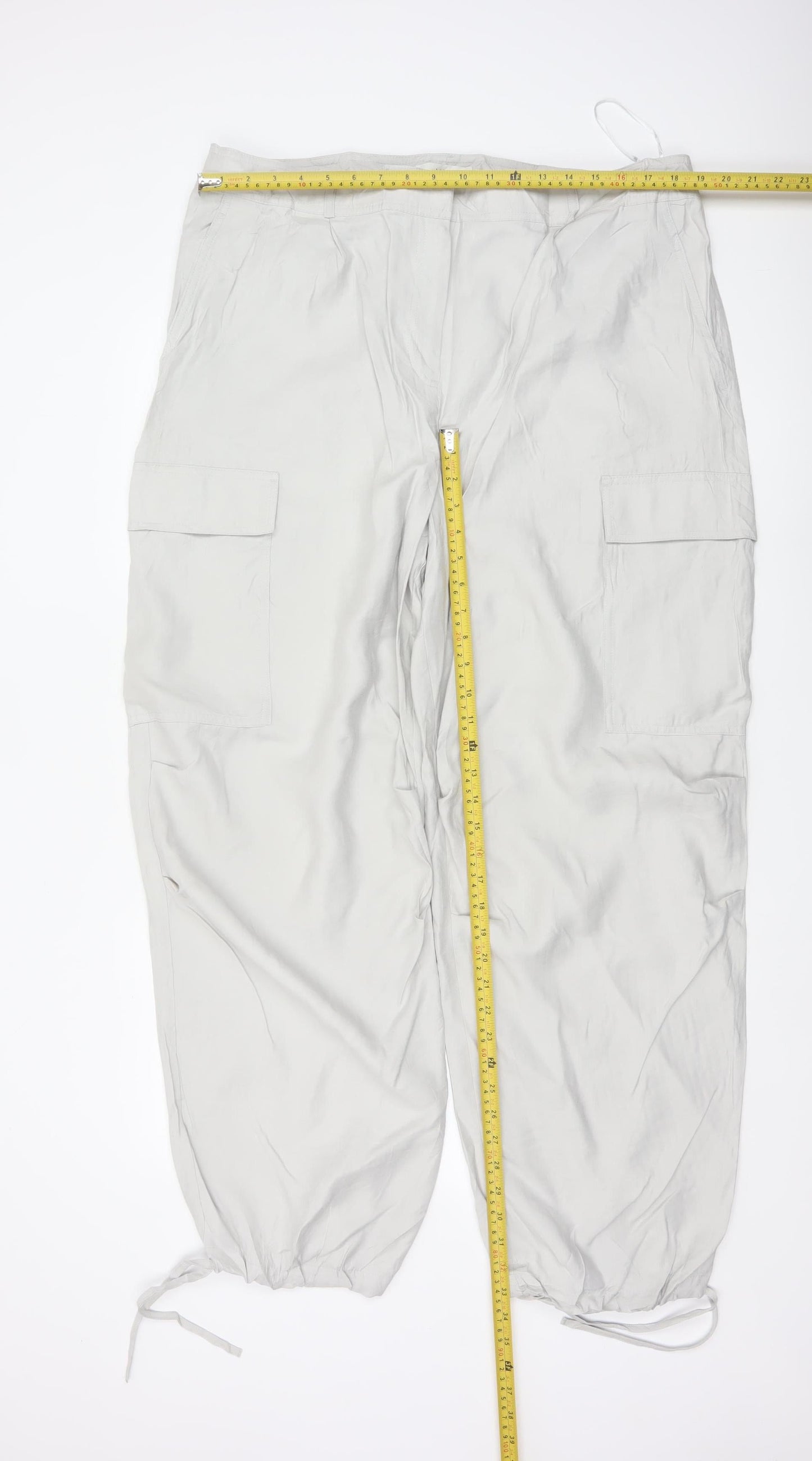 Marks & Spencer Women Grey Size 20 Long Cargo Trousers Modal Drawstring