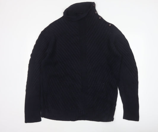 Armani Exchange Men Black XL Cable Knit High Neck Shoulder Button Jumper