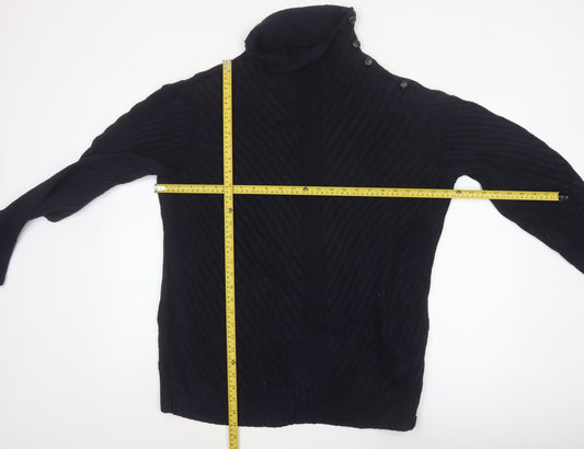 Armani Exchange Men Black XL Cable Knit High Neck Shoulder Button Jumper