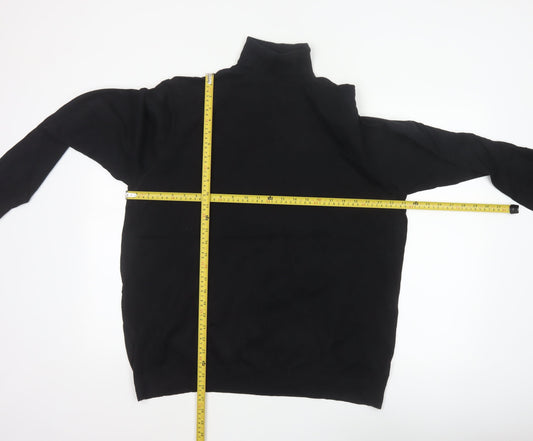 Marks and Spencer Men Black XL High Neck Cotton Knit Pullover Jumper