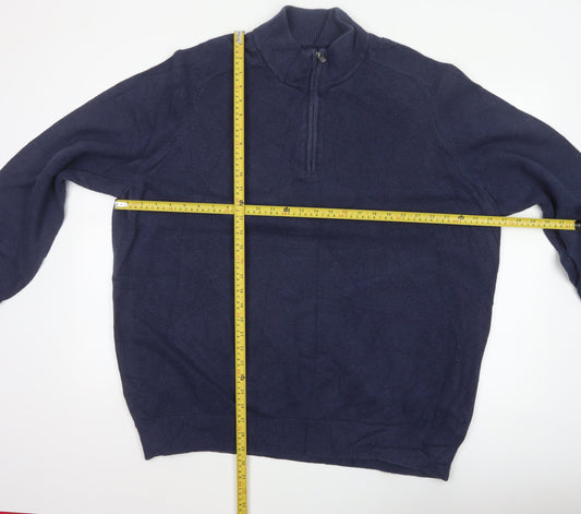 GAP Men’s Navy Blue XL Quarter Zip High Neck Cotton Knit Jumper