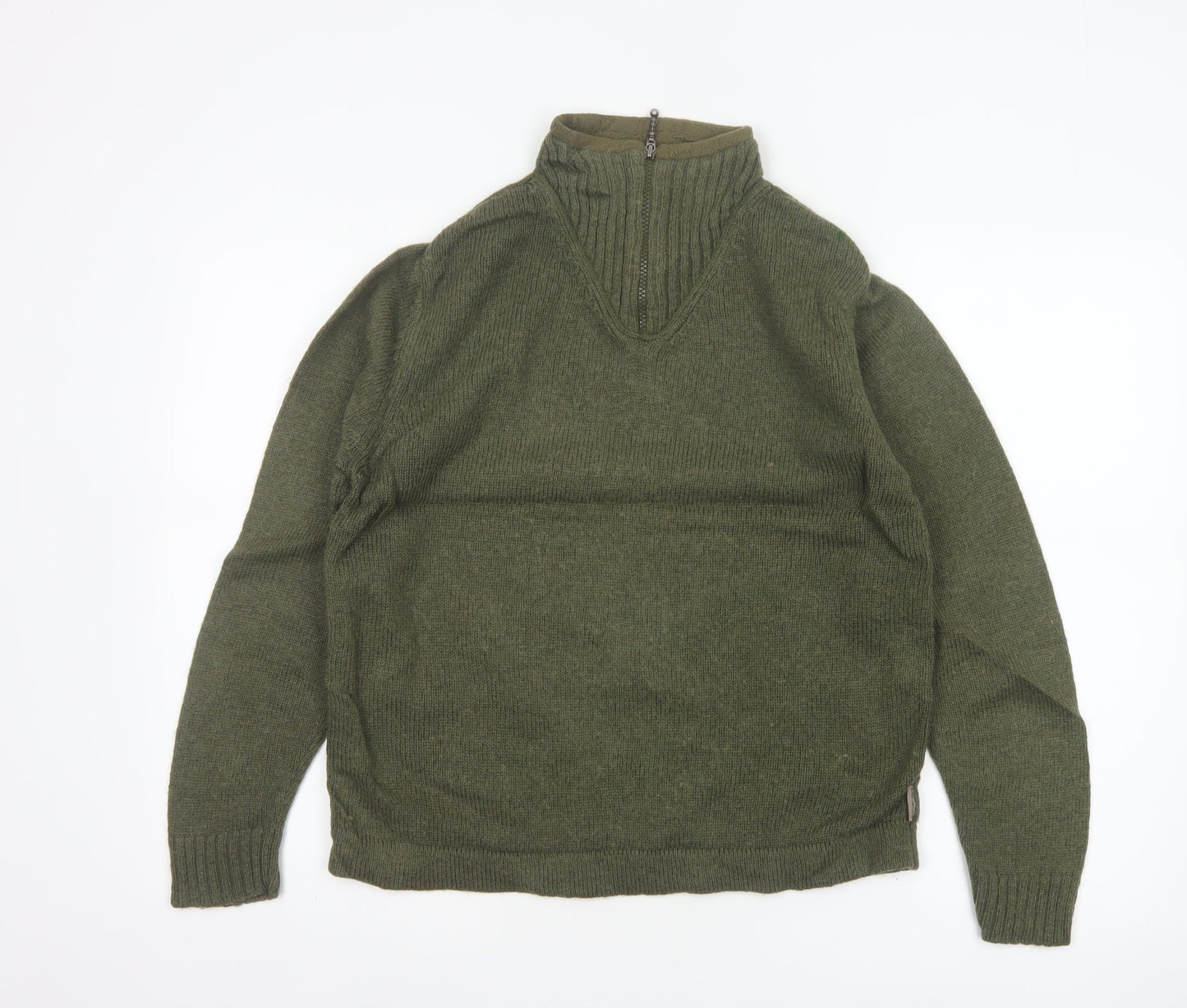 Woolrich Women Green M Pullover 100% Wool Cable Knit 1/2 Zip Jumper