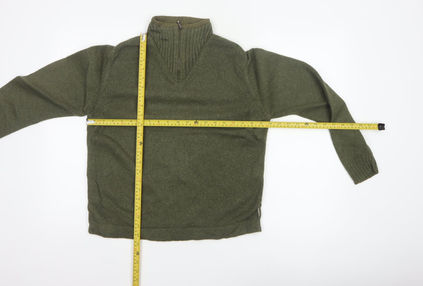 Woolrich Women Green M Pullover 100% Wool Cable Knit 1/2 Zip Jumper