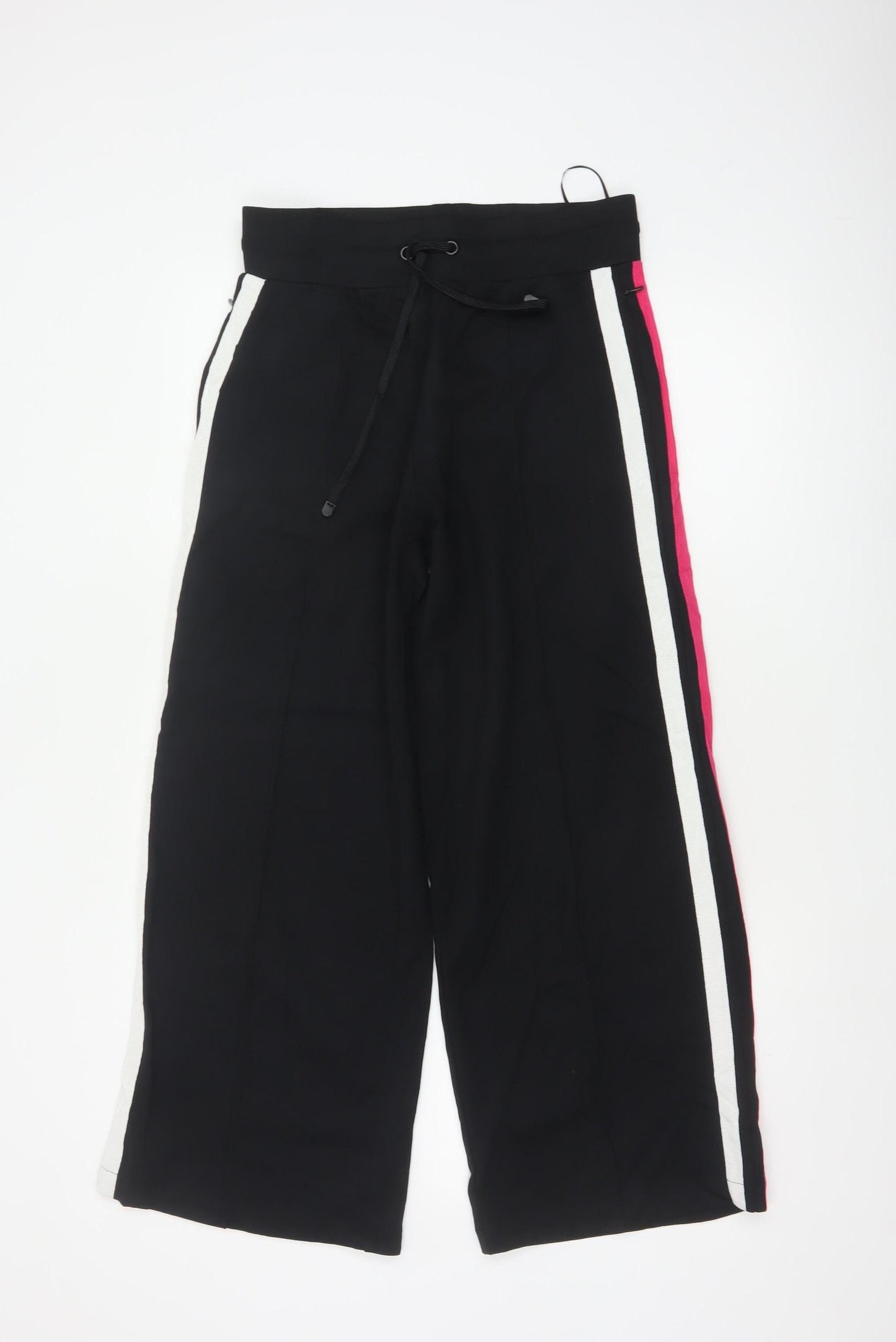 Marks & Spencer Women's Black UK 10 Short Wide-Leg Drawstring Stripe Trousers